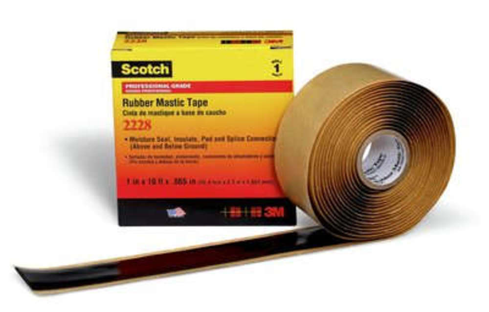 7100005959 Scotch 2228 Tape, 1 yd L 2 in W, 65 mil THK, Rubber, Black