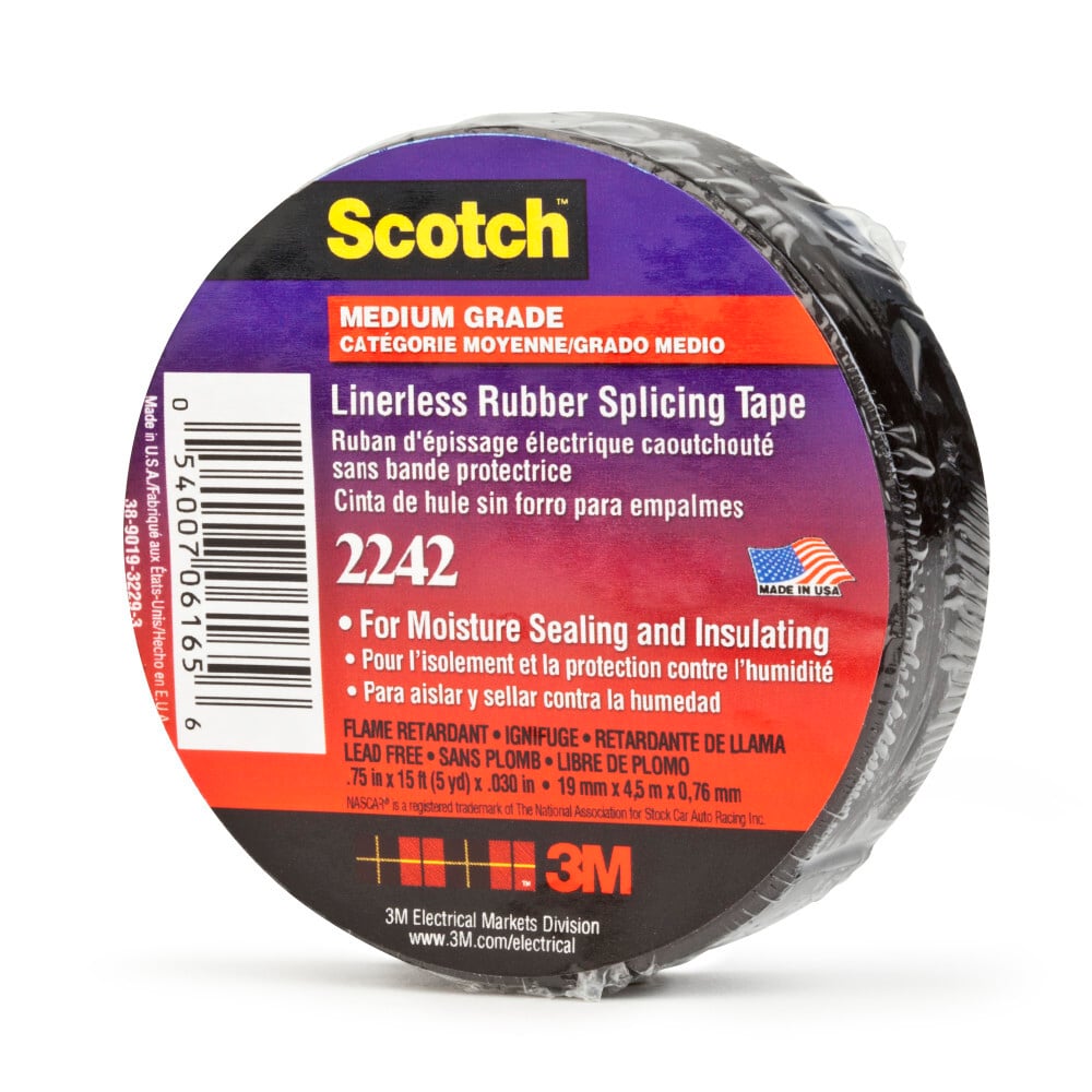 7000058491 Linerless Rubber Electrical Tape 2242, 3/4 inch x 15 ft, Black