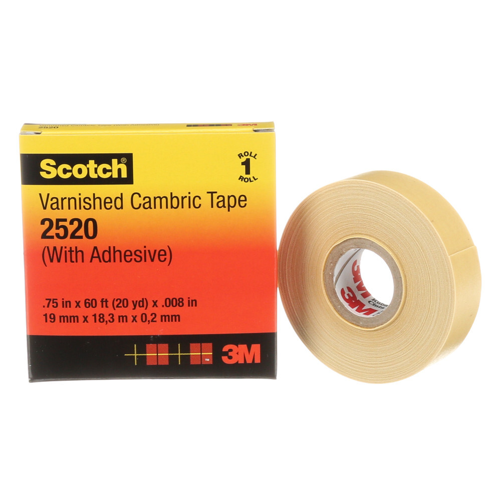 7000031629 Scotch Insulating Varnished Cambric Electrical Tape 2520, 3/4 inch x 60 ft, Yellow