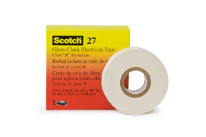 7000005815 Glass Cloth Electrical Tape 27, Rubber Thermosetting Adhesive, 3/4 inch x 66 ft, White
