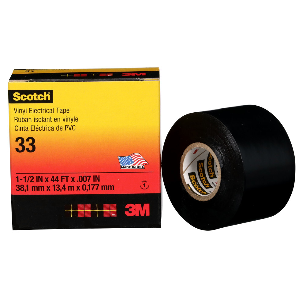 7010348231 Scotch Vinyl Electrical Tape 33, 1-1/2 inch x 44 ft, Black