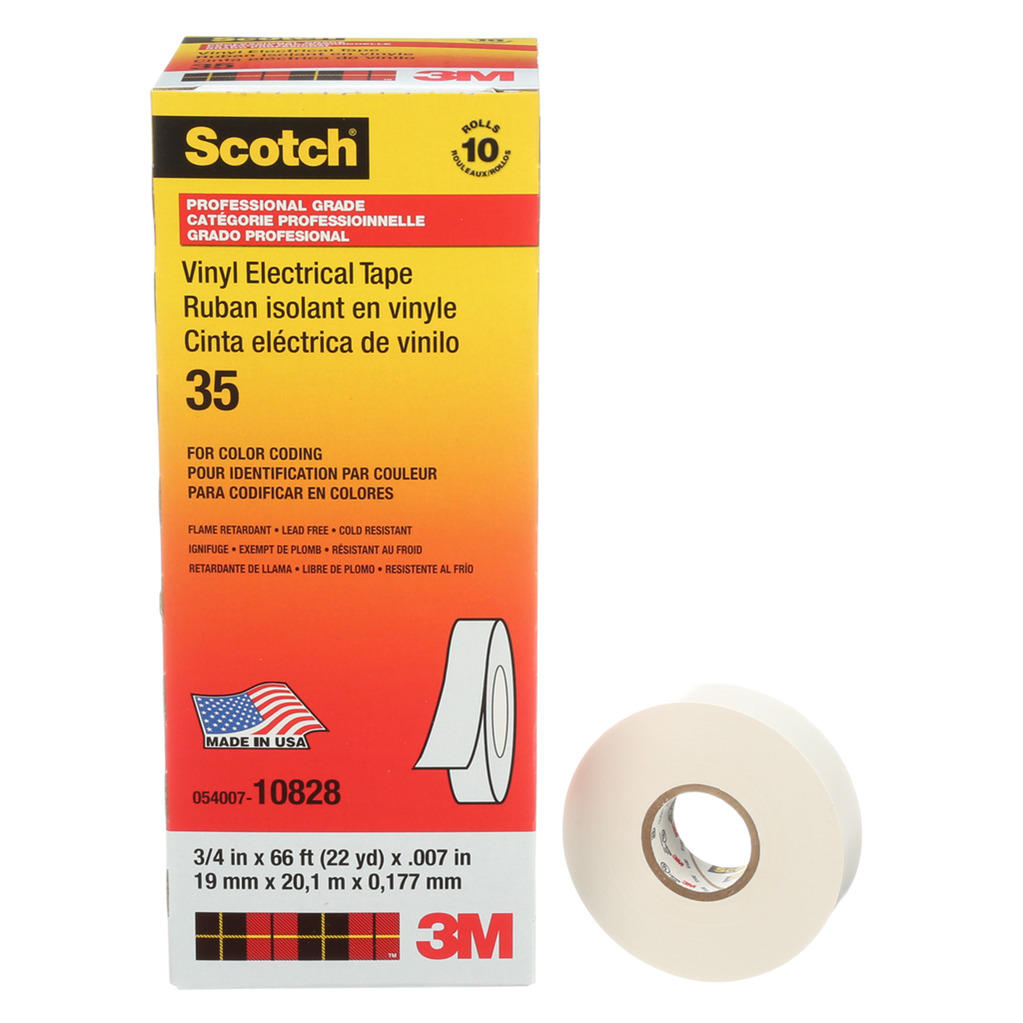 7000006097 Scotch Vinyl Color Coding Electrical Tape 35, 3/4 inch x 66 ft, White