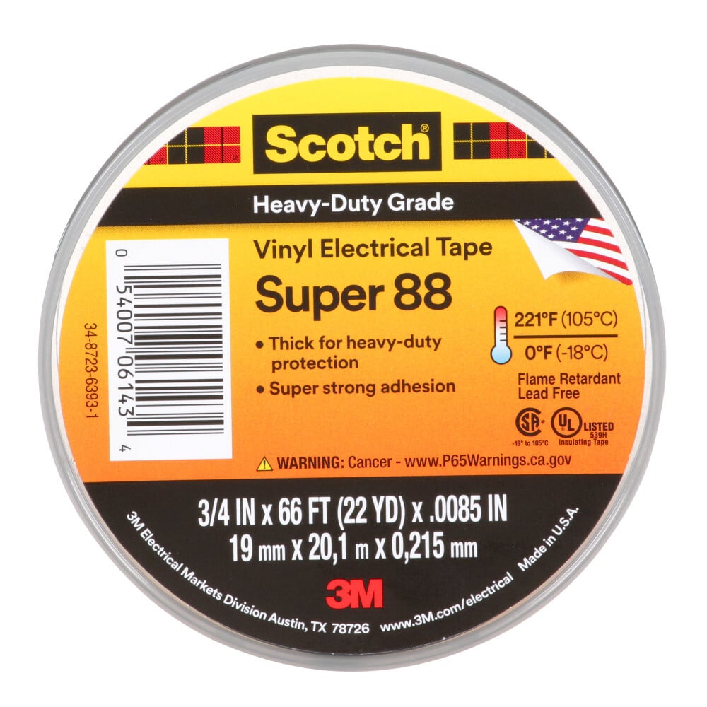 7000006092 Scotch Premium Vinyl Electrical Tape Super 88, 3/4 inch x 66 ft, Black