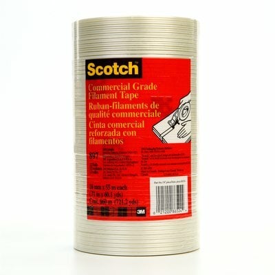 7000123441 Scotch 897 Filament Tape, 60.14 yd L 0.7 in W, 5 mil THK, Synthetic Rubber Adhesive, Polypropylene Film Backing, Transparent
