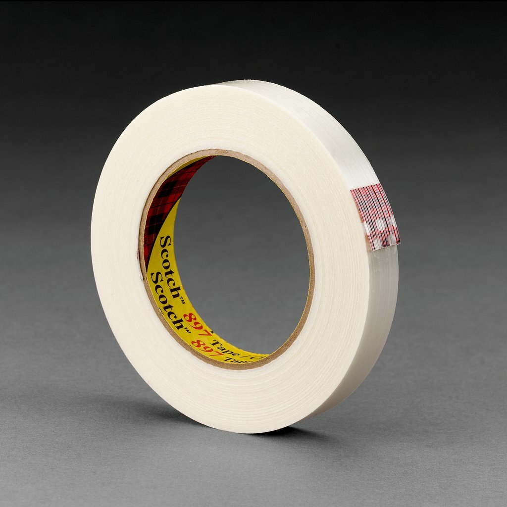 7000123442 Scotch 897 Filament Tape, 60.14 yd L 0.94 in W, 5 mil THK, Synthetic Rubber Adhesive, Polypropylene Film Backing, Transparent