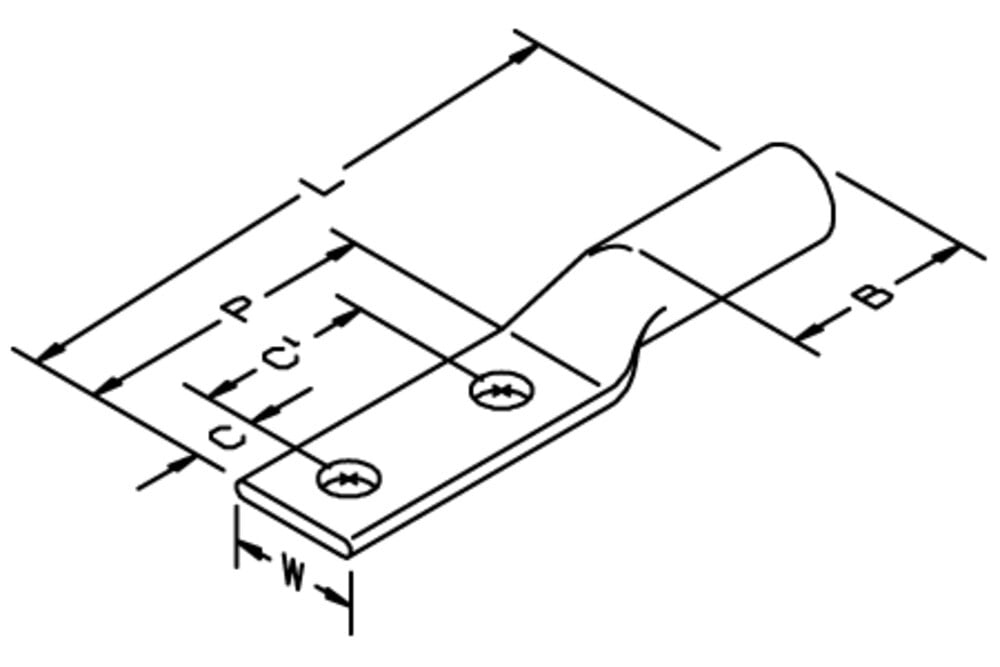 7000038685 Scotchlok 31100 2-Hole Corrosion-Resistant Long Barrel Lug, 2/0 AWG Conductor Copper Conductor, 1/2 in Stud