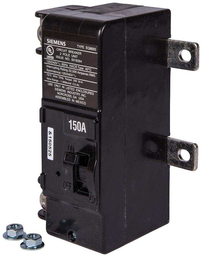MBK150A Type SL Low Voltage Transfer Switch Main Breaker Kit, 120/208 V AC, 150 A, 22 kA Interrupt, 2 Poles, Thermal Magnetic Trip