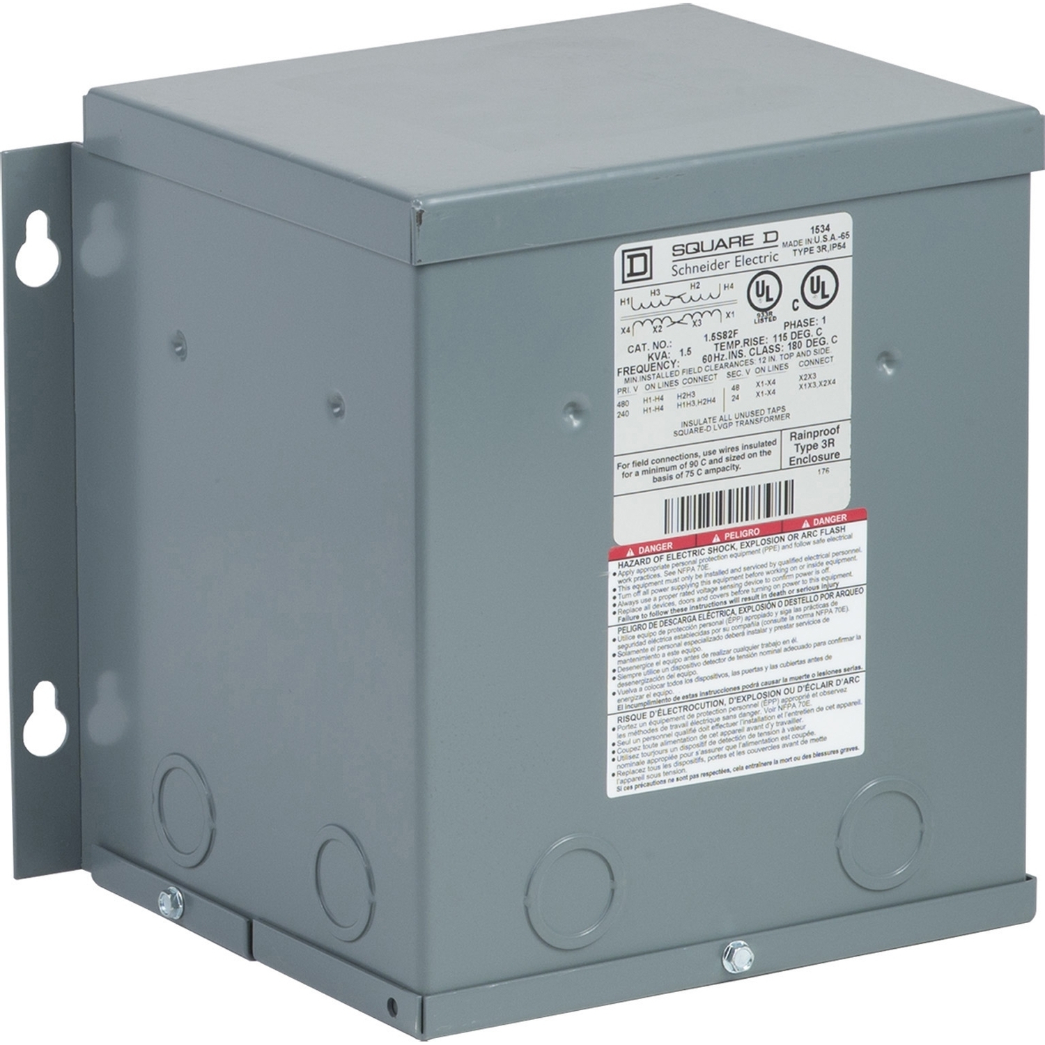 1.5S82F Dry Sealed Buck and Boost Transformer, 240/480 V AC Primary, 24/48 VAC Secondary, 1.5 kVA, 60 Hz, 1 Phase