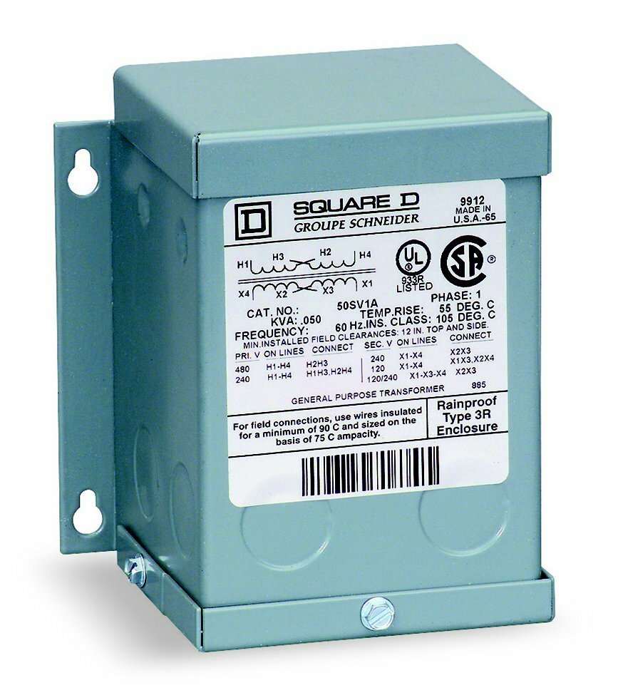 100SV46A Dry Sealed Buck and Boost Transformer, 240/480 V AC Primary, 16/32 VAC Secondary, 0.1 kVA, 60 Hz, 1 Phase