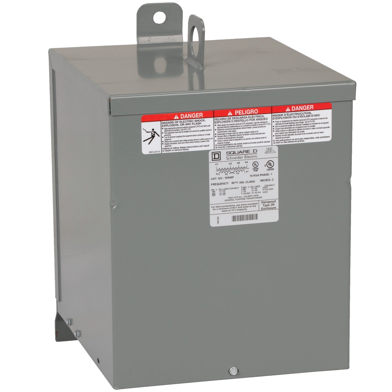 10S40F Dry Sealed General Purpose Transformer, 480 V AC Primary, 120/240 VAC Secondary, 10 kVA Power Rating, 60 Hz, 1 Phase
