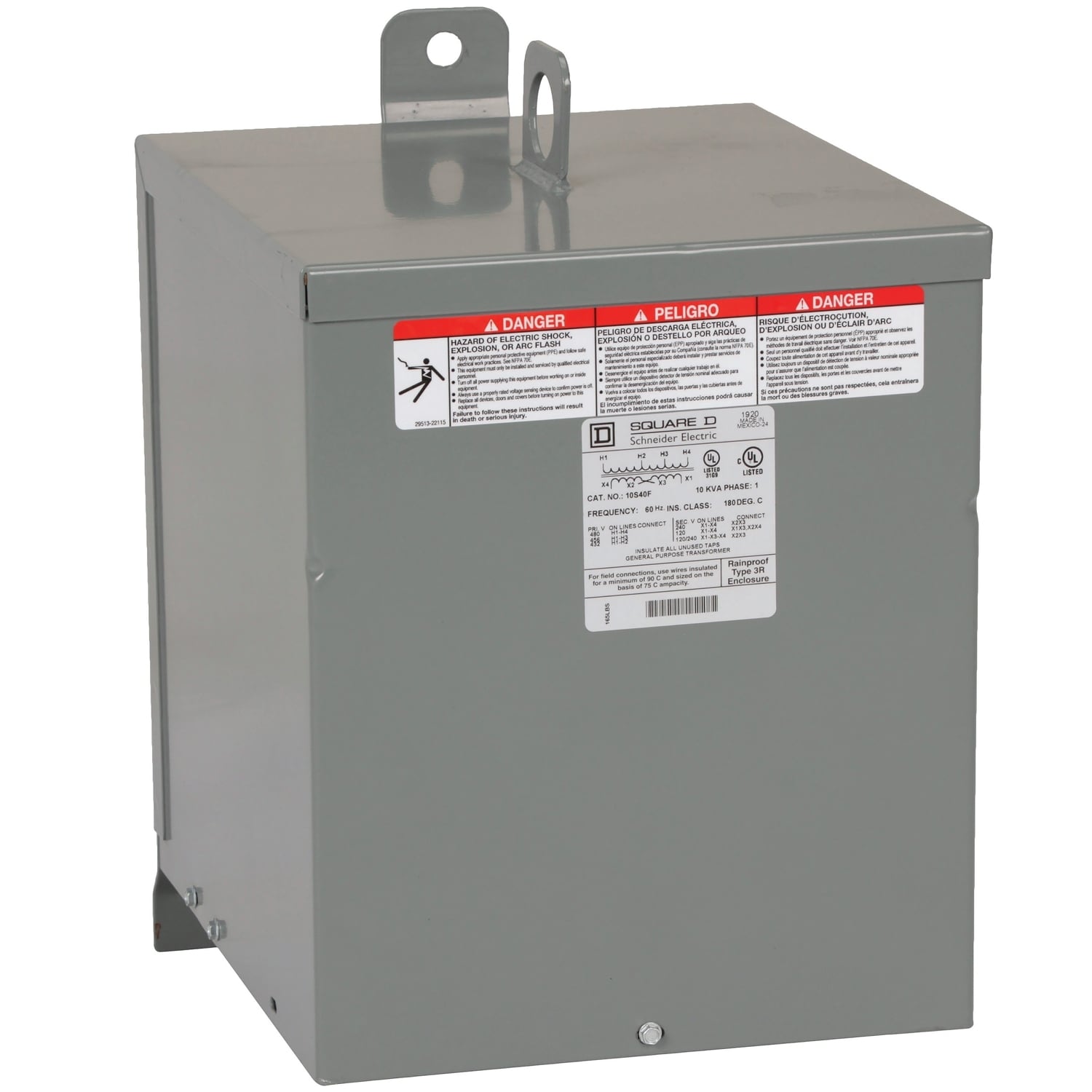 10S40FSS Dry Sealed Low Voltage Transformer, 480 V AC Primary, 120/240 VAC Secondary, 10 kVA Power Rating, 60 Hz, 1 Phase