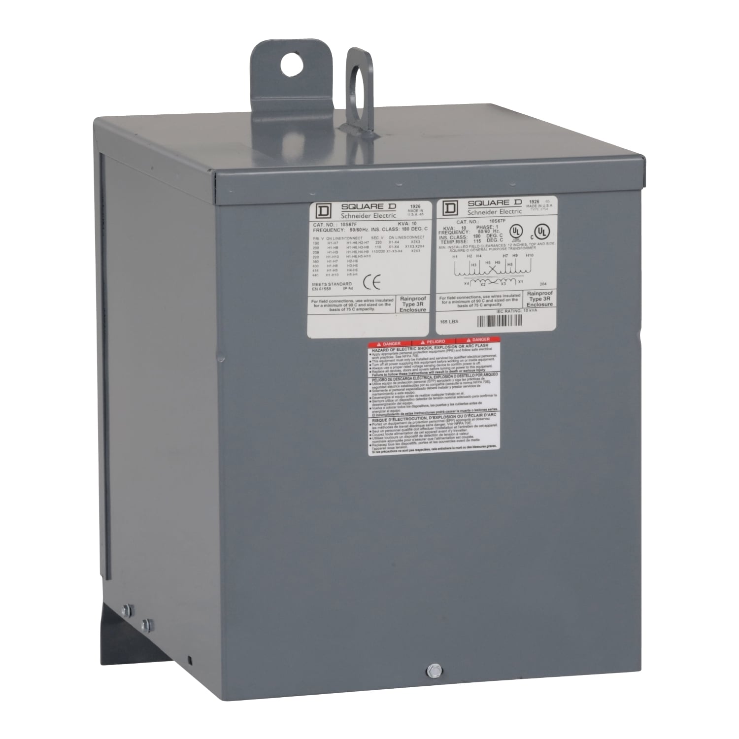 10S67F Dry Sealed General Purpose Multi-Tap Transformer, 190/200/208/220 x 380/400/416/440 V AC Primary, 110/220 VAC Secondary, 10 kVA Power Rating, 50/60 Hz, 1 Phase