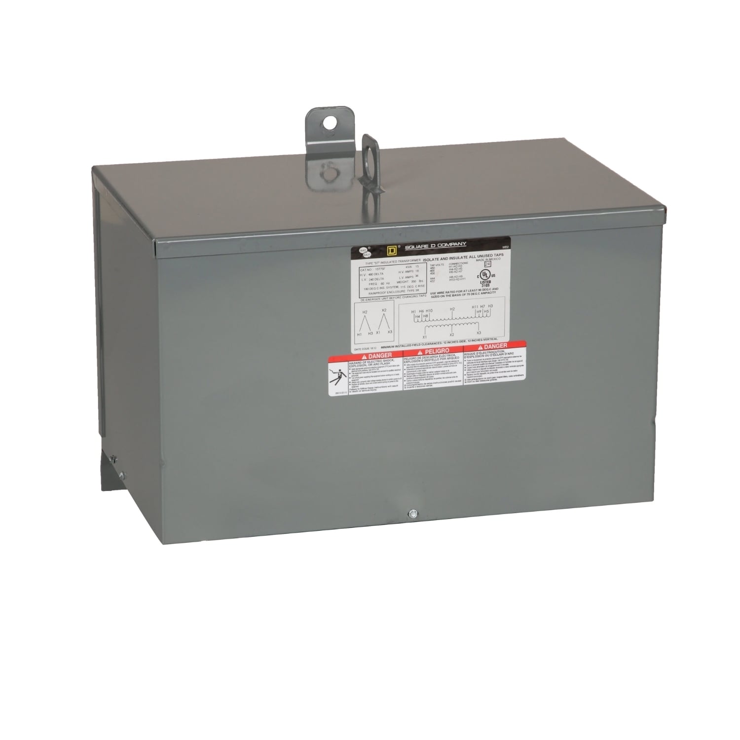 15T75F Dry Sealed Low Voltage Low Voltage Transformer, 480 Delta V AC Primary, 240 Delta VAC Secondary, 15 kVA Power Rating, 60 Hz, 3 Phase