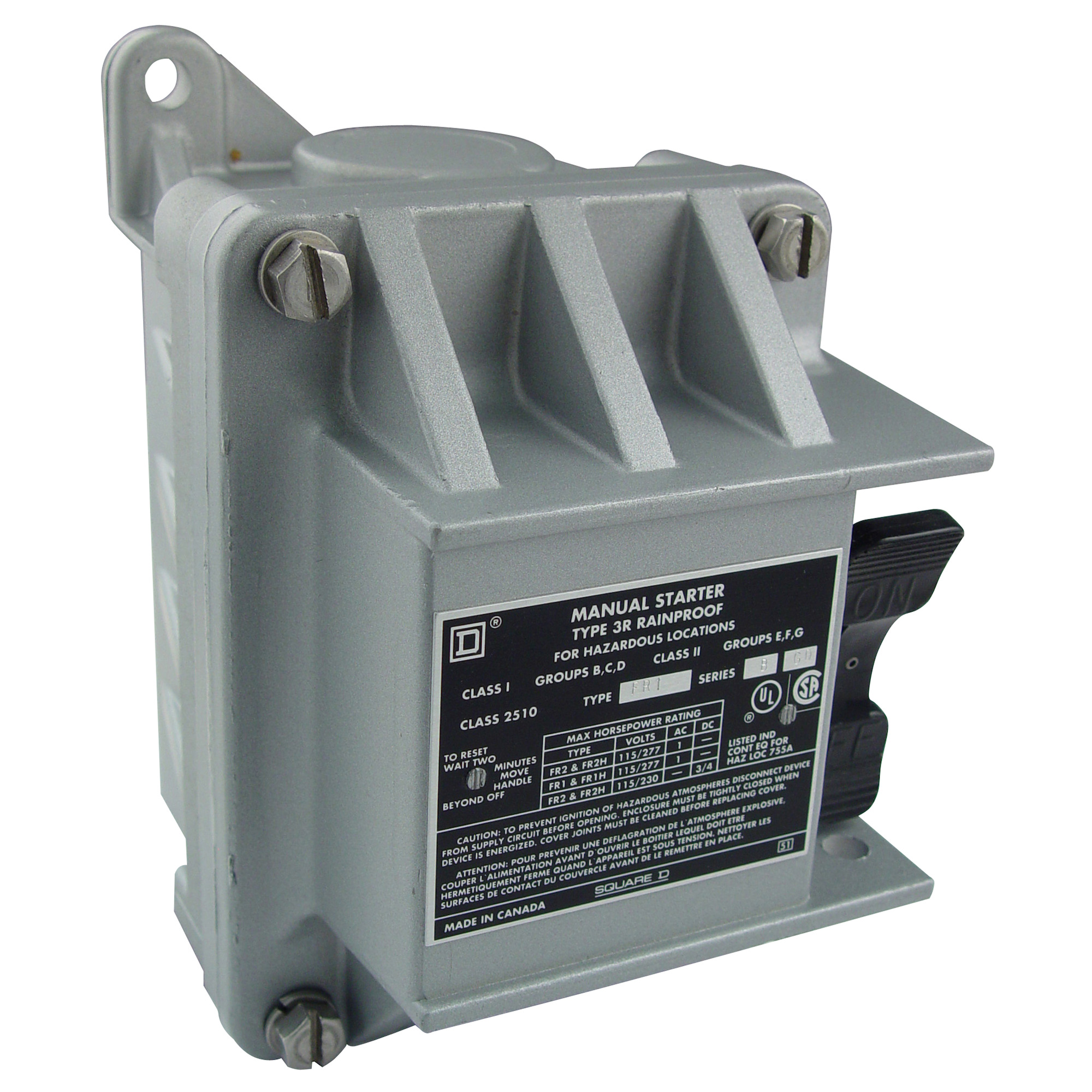 2510FR2H Type F Single Unit Manual Starter, 2 Poles, NEMA 3R/7/9 Enclosure