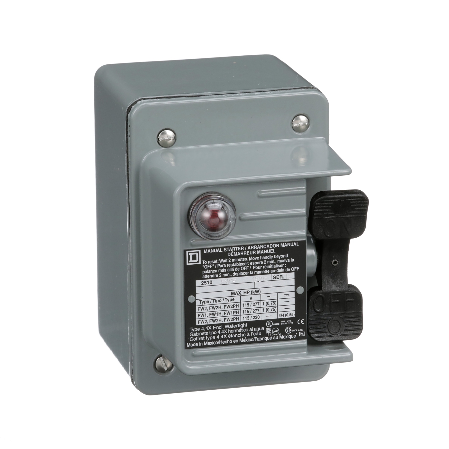 2510FW1P Type F Fractional Horsepower Non-Reversing Single Unit Manual Starter, 1 Pole, NEMA 4 Enclosure