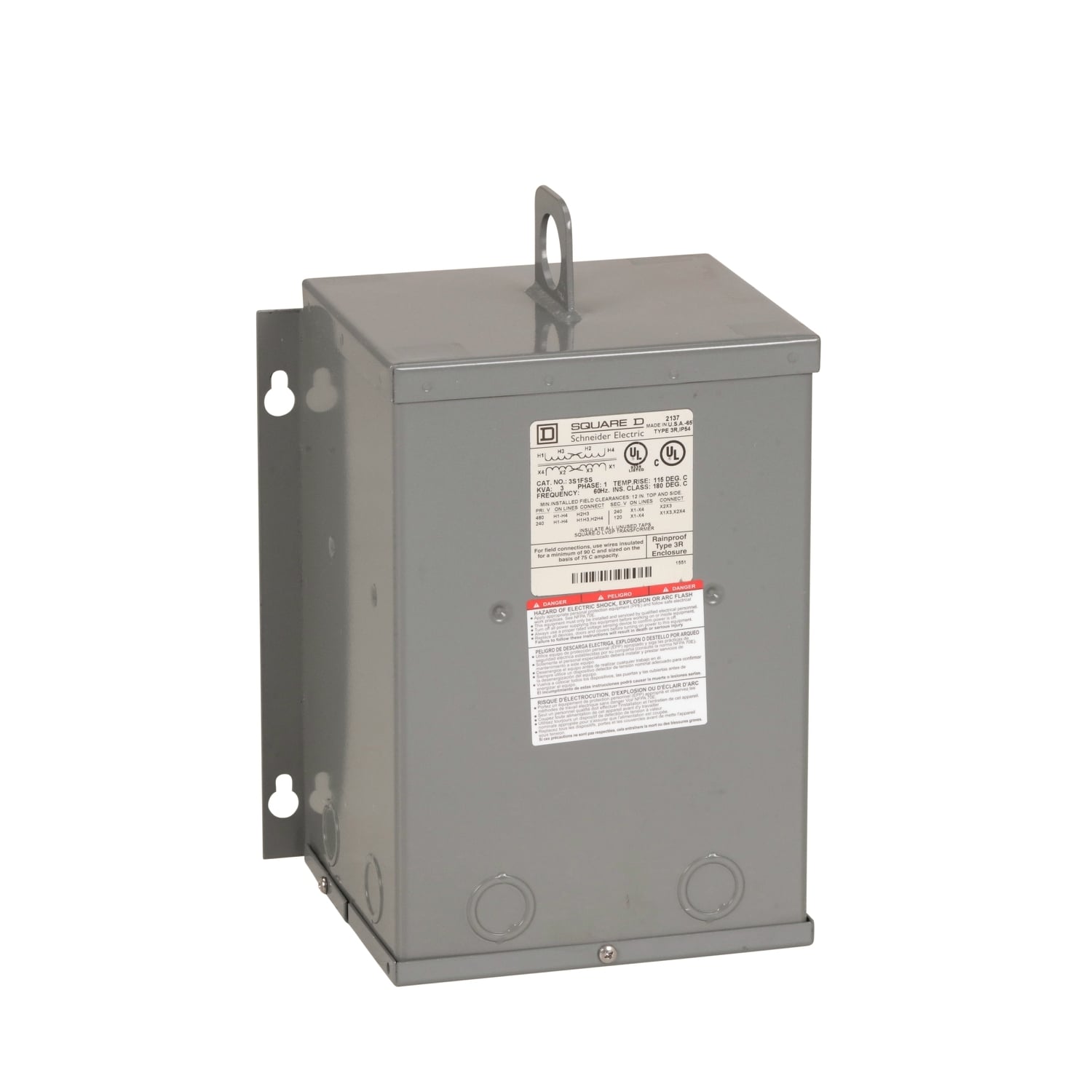 3S1FSS Dry Sealed Low Voltage Transformer, 240/480 V AC Primary, 120/240 VAC Secondary, 3 kVA Power Rating, 60 Hz, 1 Phase