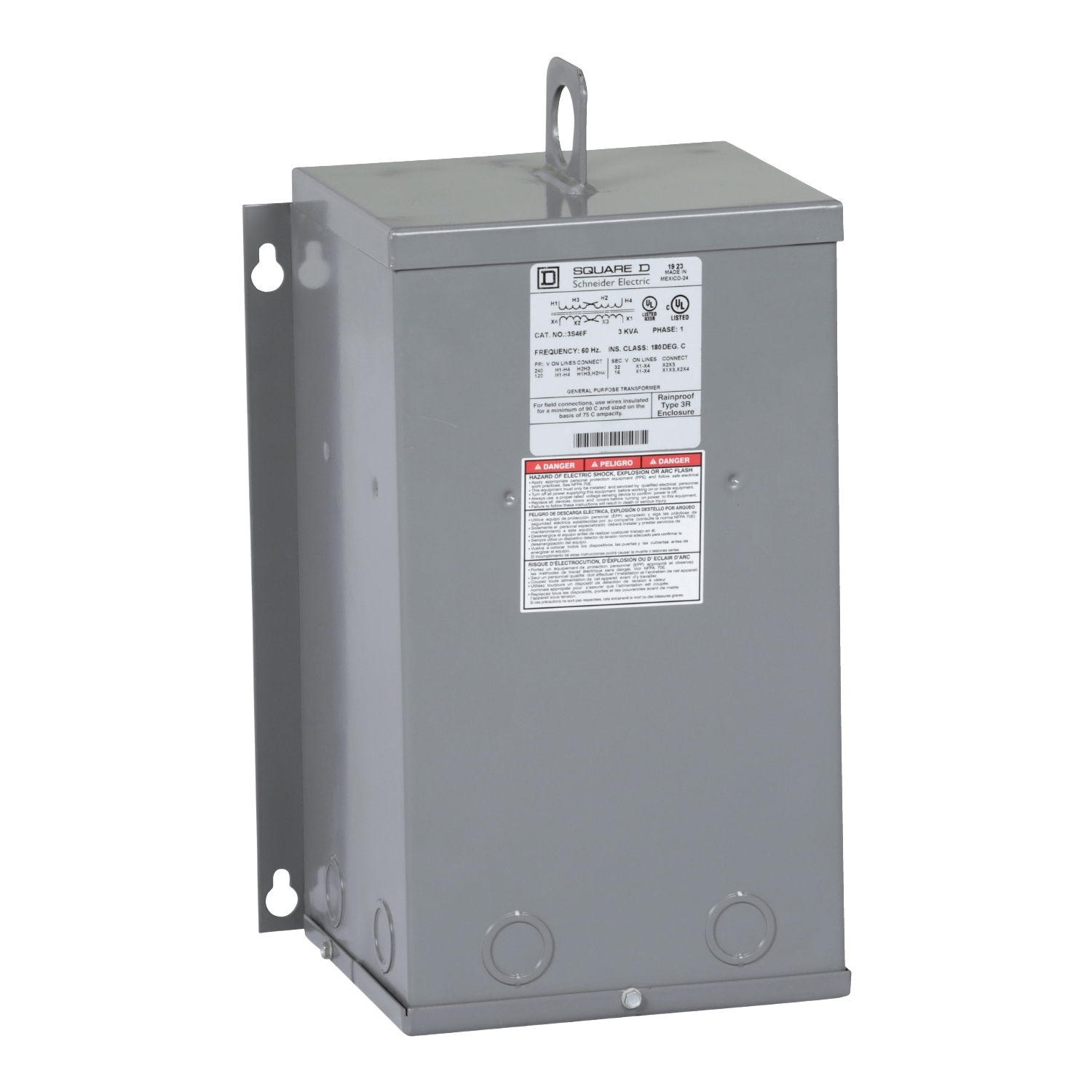 3S46F Dry Sealed Buck and Boost Transformer, 240/480 V AC Primary, 16/32 VAC Secondary, 3 kVA Power Rating, 60 Hz, 1 Phase