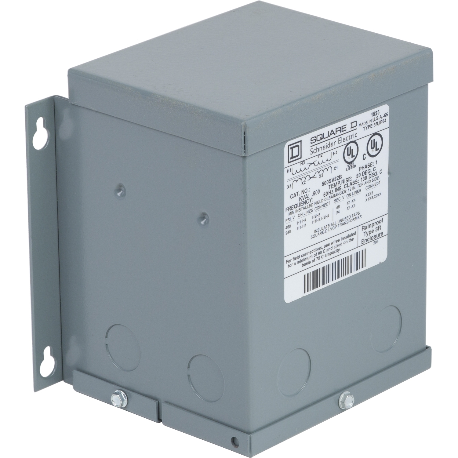 500SV82B Dry Sealed Buck and Boost Transformer, 240/480 V AC Primary, 24/48 VAC Secondary, 0.5 kVA Power Rating, 60 Hz, 1 Phase