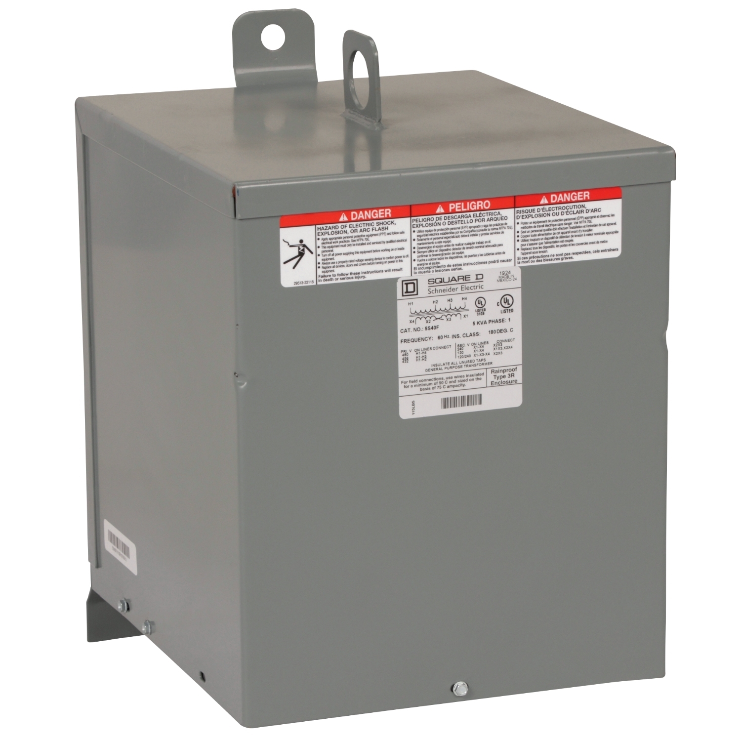 5S40F Dry Sealed Encapsulated General Purpose Transformer, 480 V AC Primary, 120/240 VAC Secondary, 5 kVA Power Rating, 60 Hz, 1 Phase