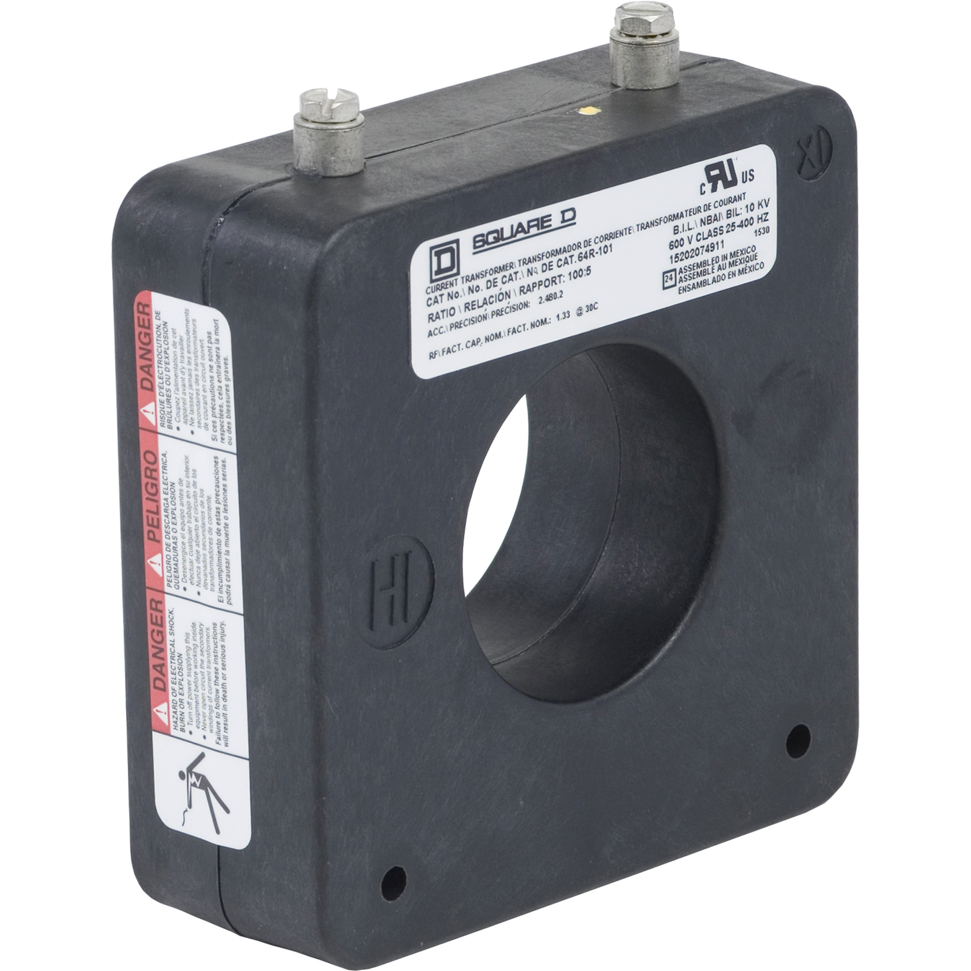 64R101 Torroidal Current Transformer, 100:5 Current Ratio, 25 to 400 Hz