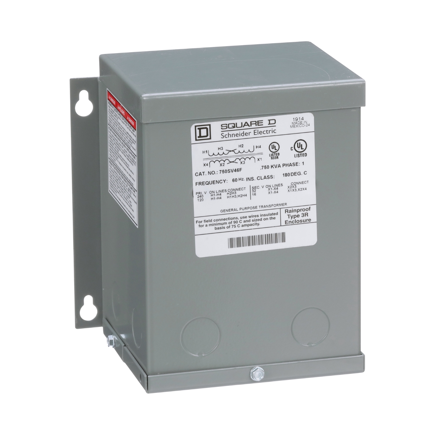 750SV46F Dry Buck And Boost Transformer, 120/240 V AC Primary, 16/32 VAC Secondary, 0.75 kVA Power Rating, 60 Hz, 1 Phase