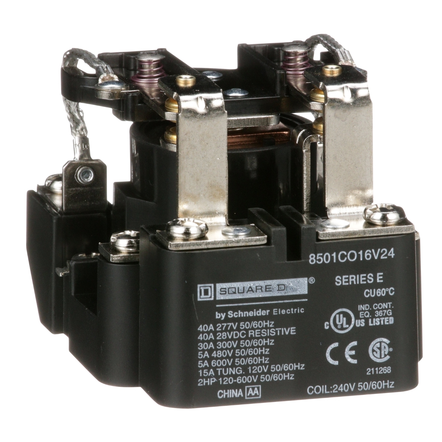 8501CO16V24 General Purpose Type C Power Relay, 30 A, 2NO-2NC 2 Form C DPDT Contact, 240 V AC V Coil