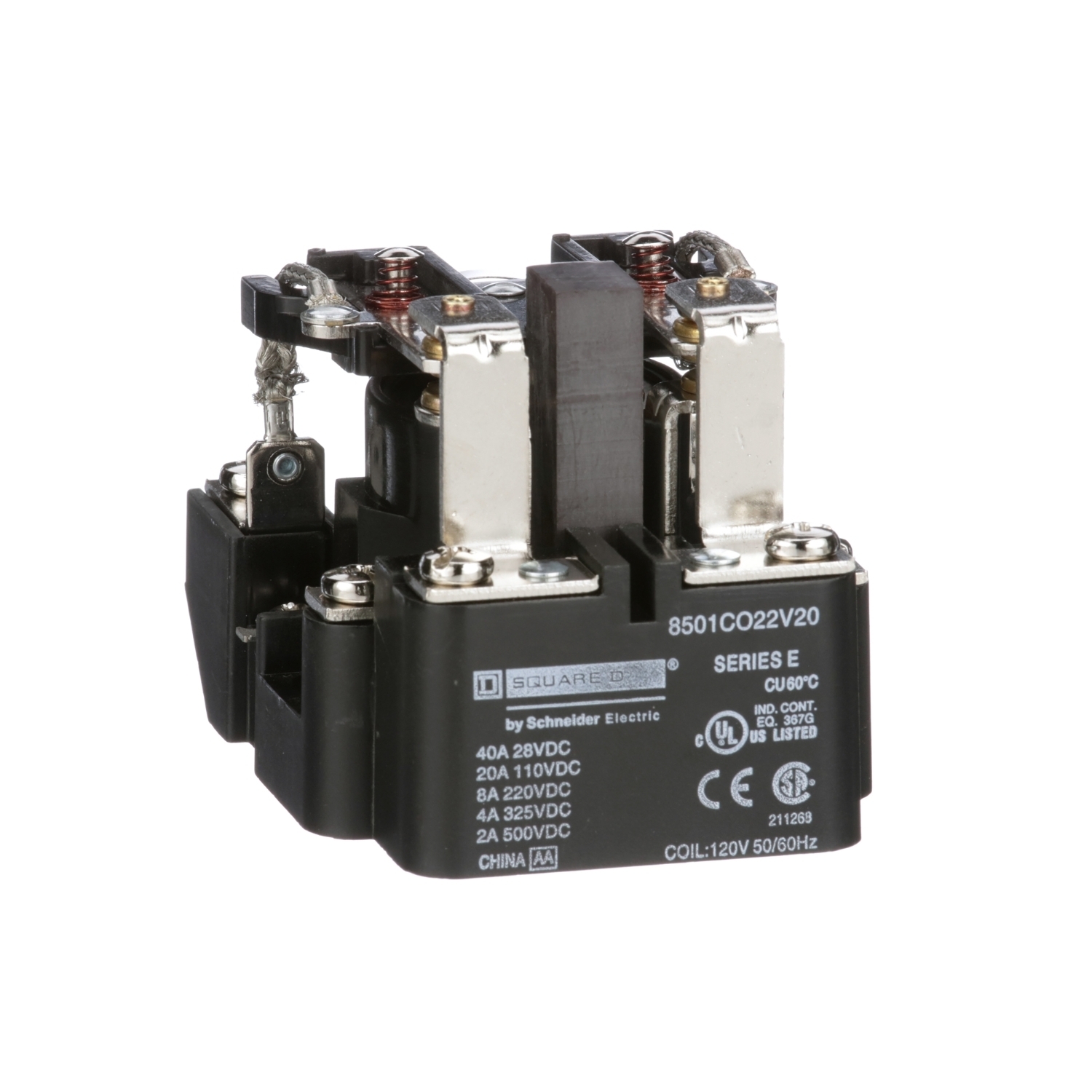 8501CO22V20 Type C 1-Phase Heavy Duty Power Relay, 30 A, 8 Pin, 2NO-2NC 2 Form C DPDT Contact, 120 V AC V Coil