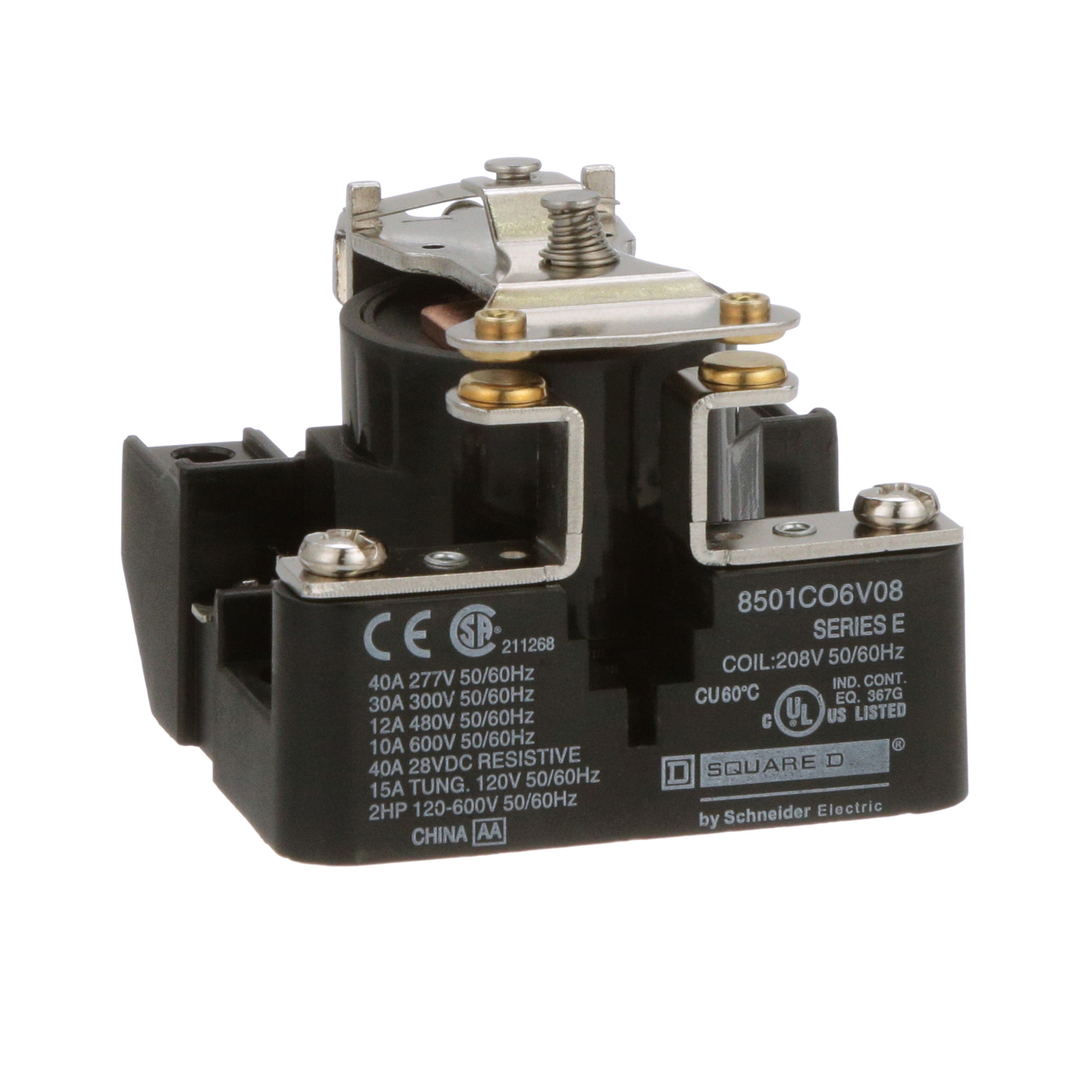 8501CO6V08 Heavy Duty Type C Power Relay, 10 A, 4 Pin, 1NO 1 Form A SPST Contact, 208 V AC at 60 Hz V Coil