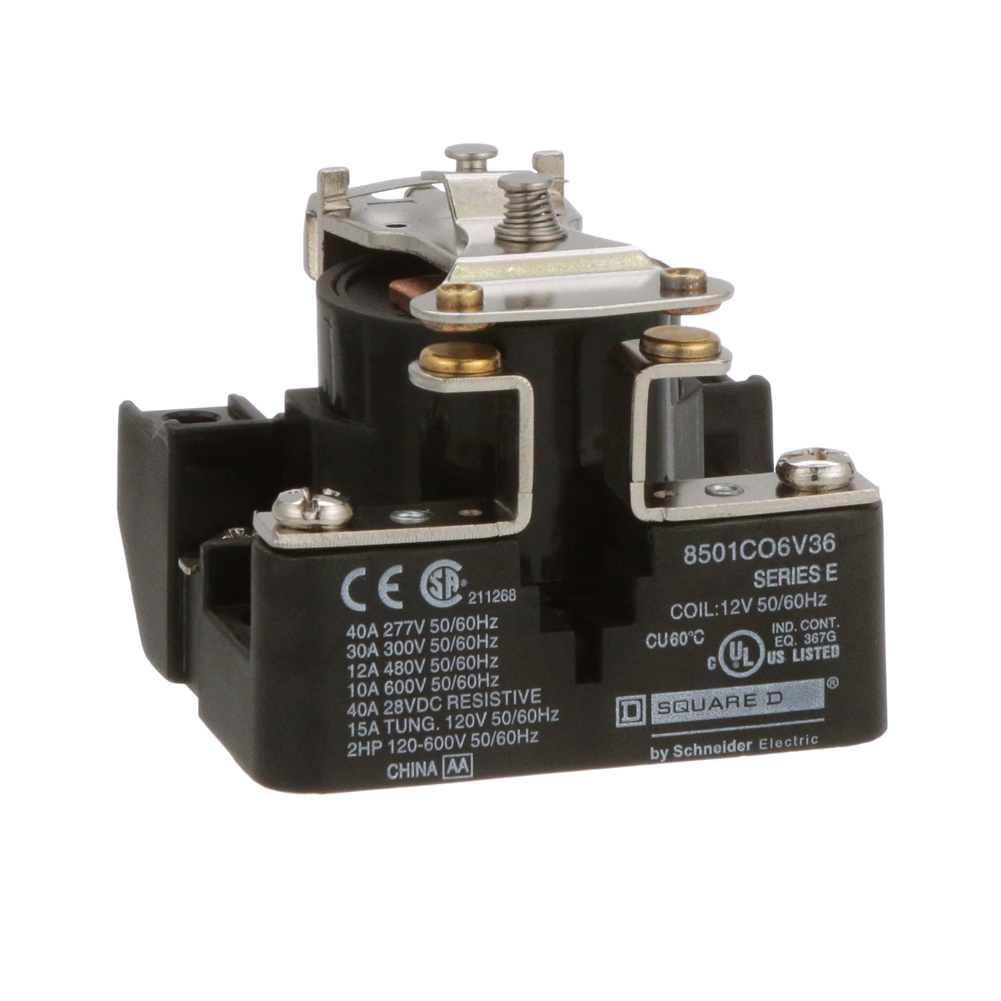 8501CO6V36 1-Phase Type C Heavy Duty Power Relay, 30 A, 4 Pin, 1NO 1 Form A SPST Contact, 12 V AC V Coil