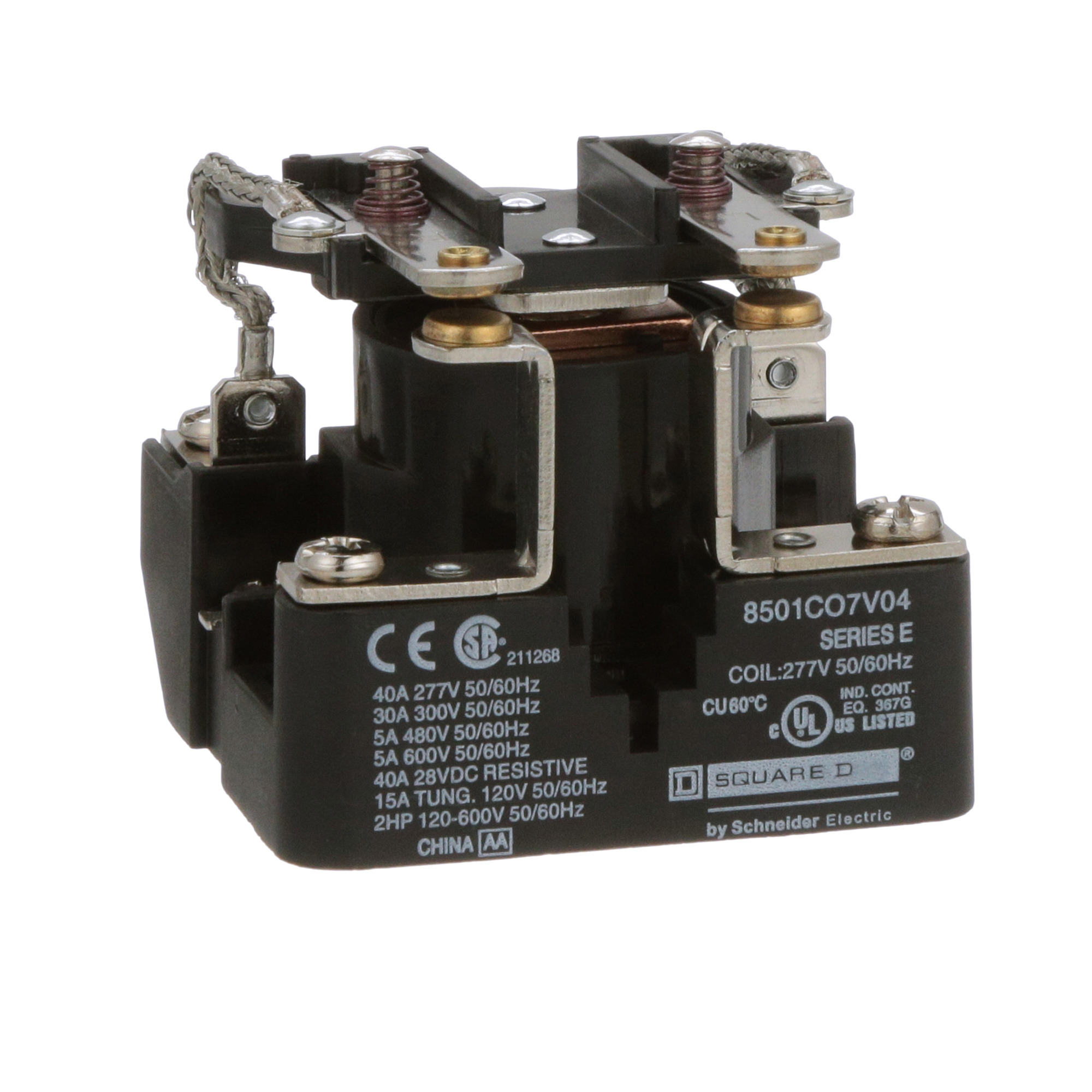 8501CO7V04 Type C 1-Phase Heavy Duty Power Relay, 5 A, 6 Pin, 2NO 2 Form A DPST Contact, 277 V AC V Coil