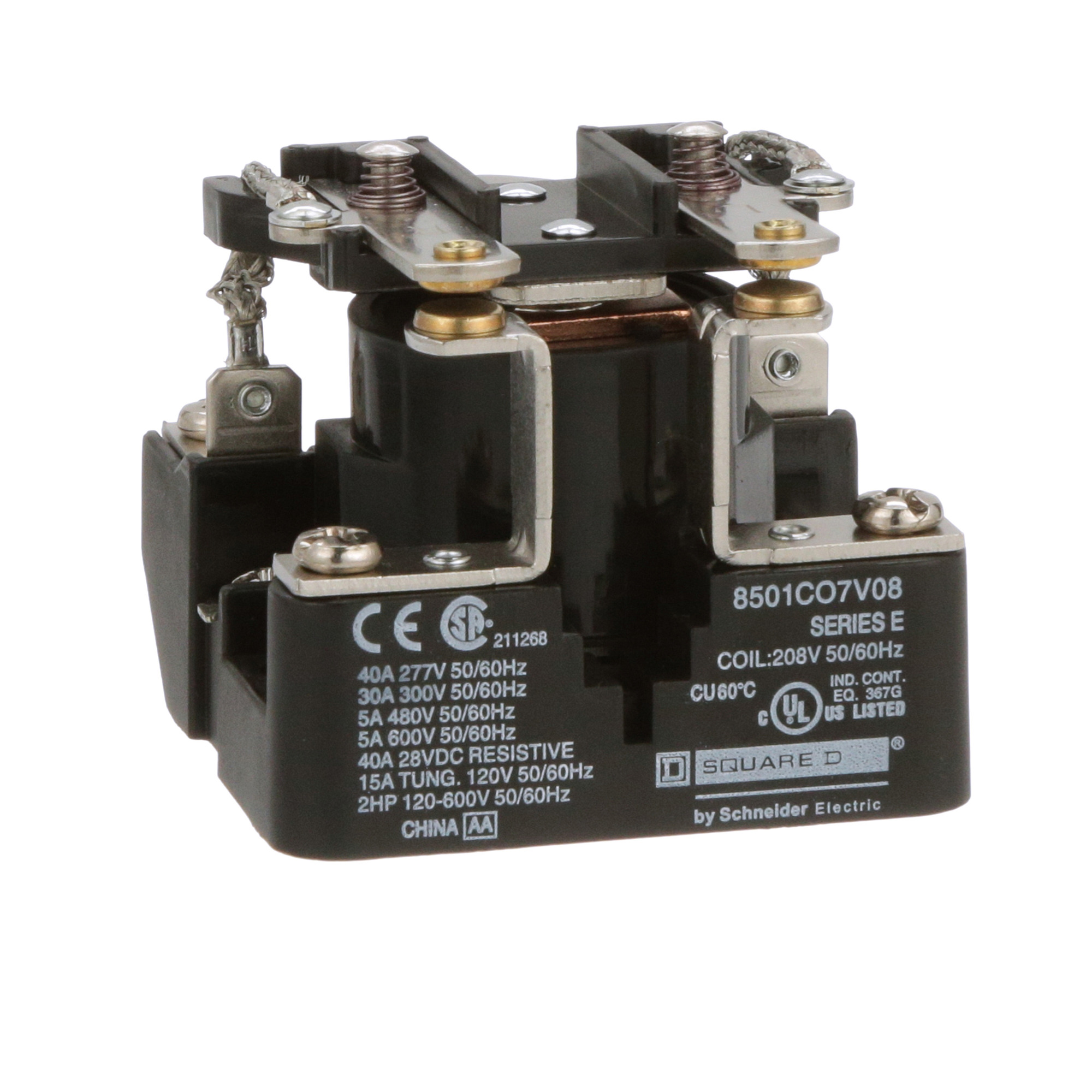 8501CO7V08 Heavy Duty Type C Power Relay, 5 A, 6 Pin, 2NO 2 Form A DPST Contact, 208 V AC at 60 Hz V Coil