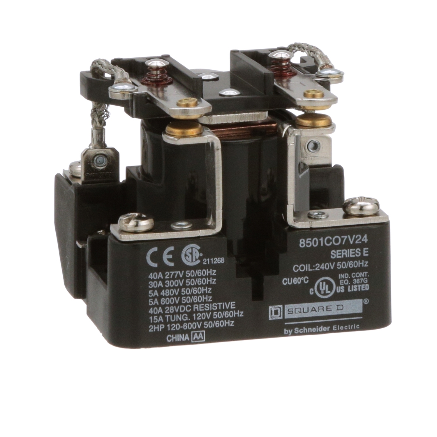 8501CO7V24 General Purpose Type C Power Relay, 30 A, 2NO 2 Form A DPST Contact, 240 V AC V Coil