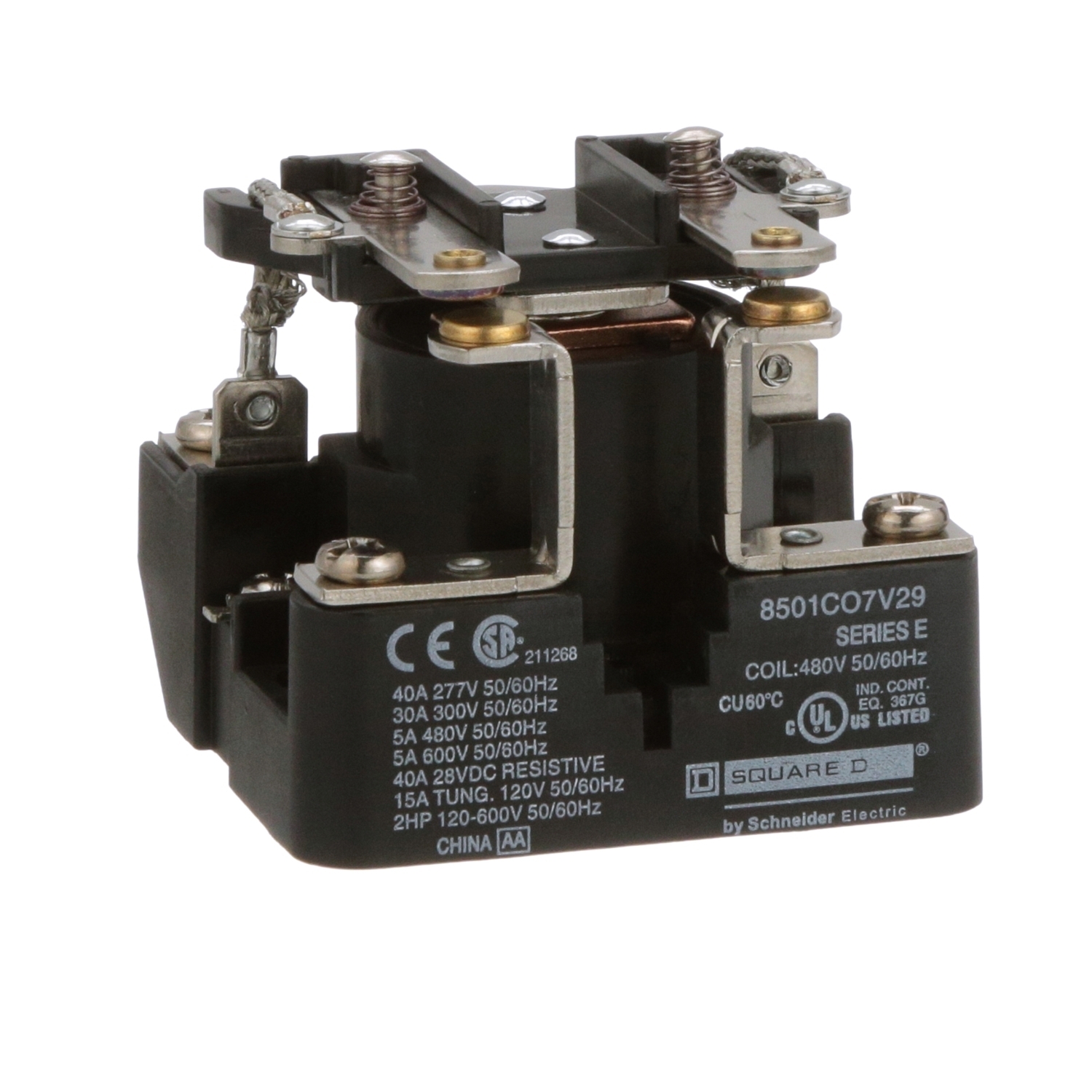 8501CO7V29 1-Phase General Purpose Power Relay, 30 A, 2NO 2 Form A DPST Contact, 480 V AC V Coil