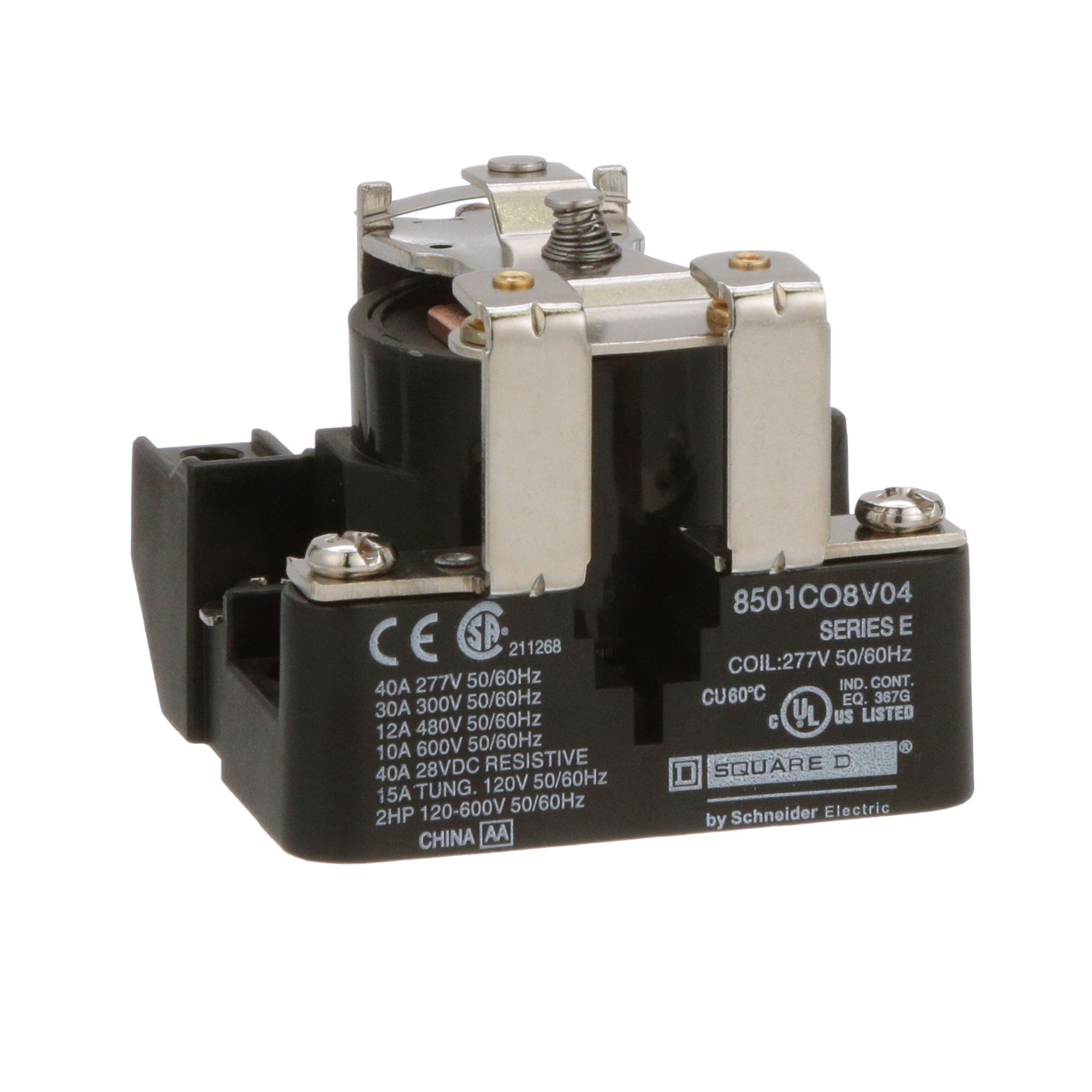 8501CO8V04 1-Phase Type C Heavy Duty Power Relay, 30 A, 4 Pin, 1NC 1 Form B SPST Contact, 277 V AC V Coil