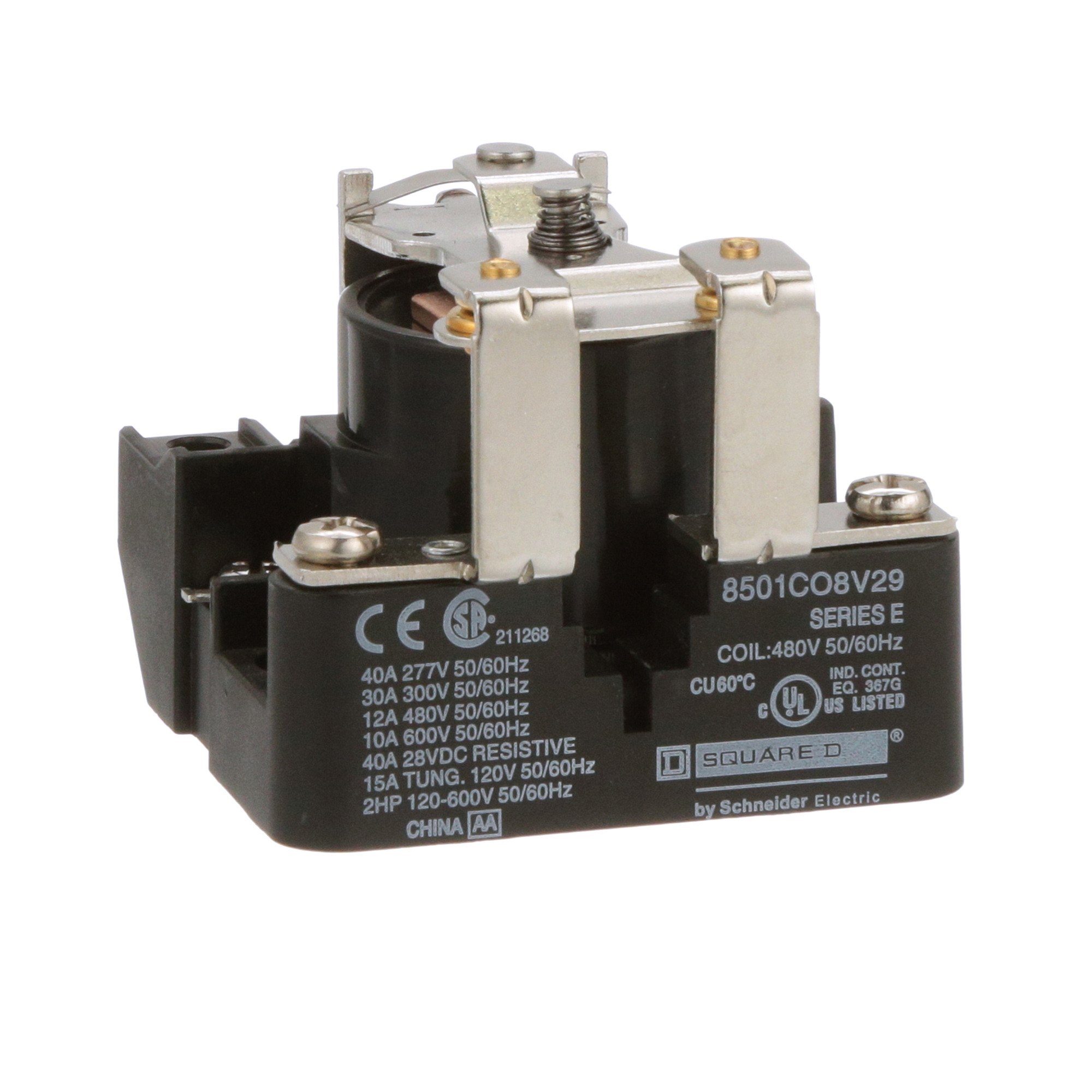 8501CO8V29 Heavy Duty Type C Power Relay, 10 A, 4 Pin, 1NC 1 Form B SPST Contact, 480 V AC at 50/60 Hz V Coil
