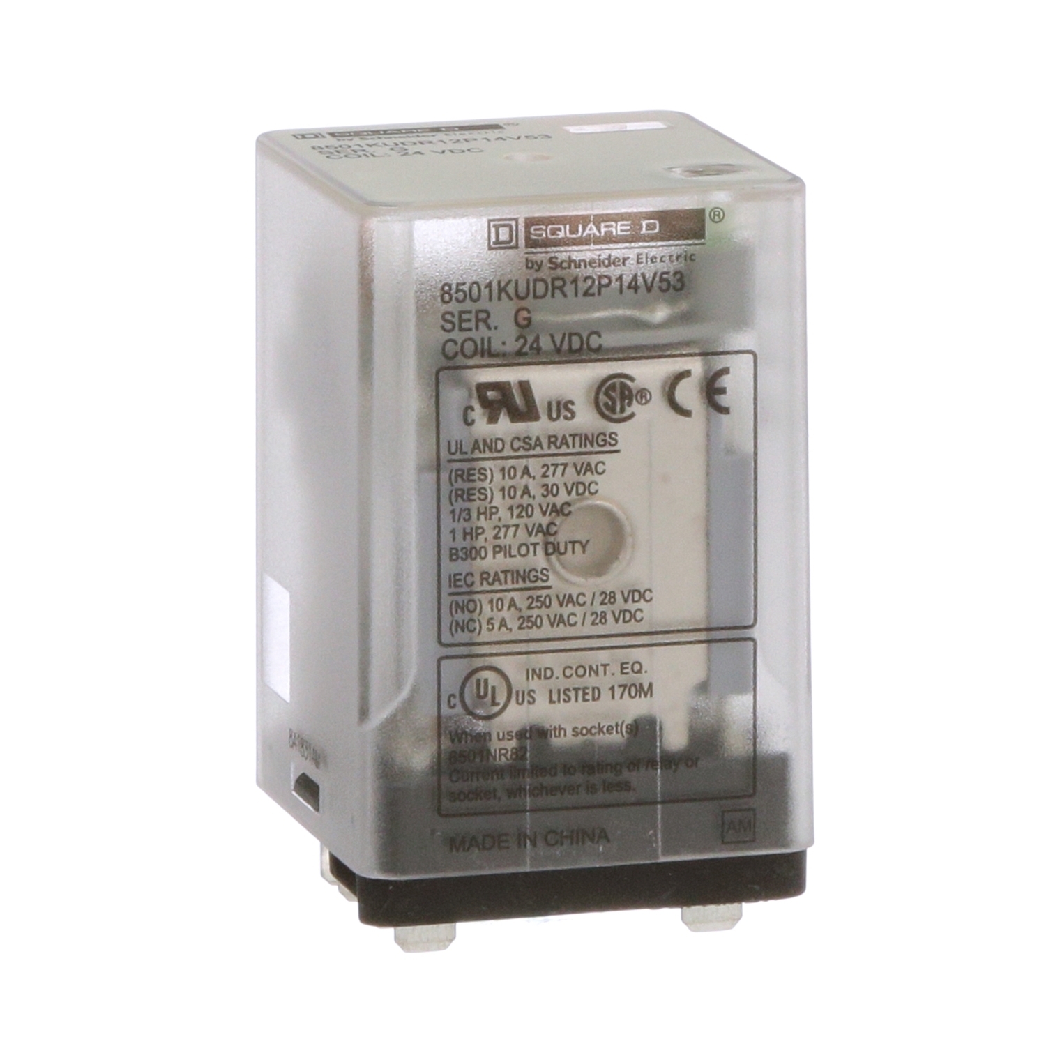 8501KUDR12P14V53 Type K Universal Plug-In Relay, 10 A, 8 Pin, 2CO 2 Form C DPDT Contact, 300 V AC/30 V DC V Coil