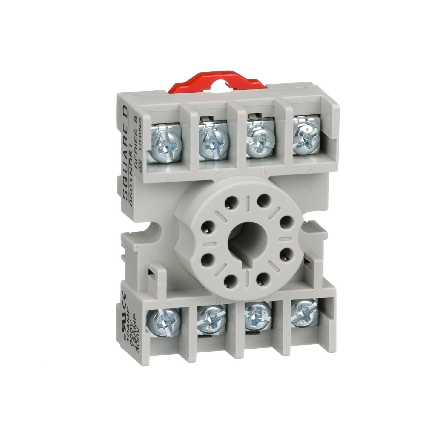 8501NR51B 8501N Type K Plug-In Relay Socket, 300/600 V AC, 10 to 15 A, For Use With Class 8501 Series Miniature Plug-In Relay, 8 Pin