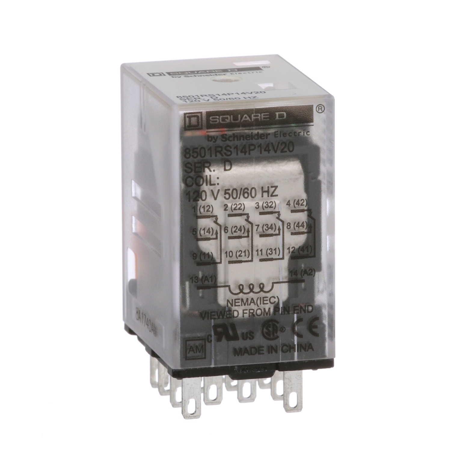 8501RS14P14V20 8501R Miniature General Purpose Relay, 6 A, 4 Form C 4PDT Contact, 120 VAC V Coil