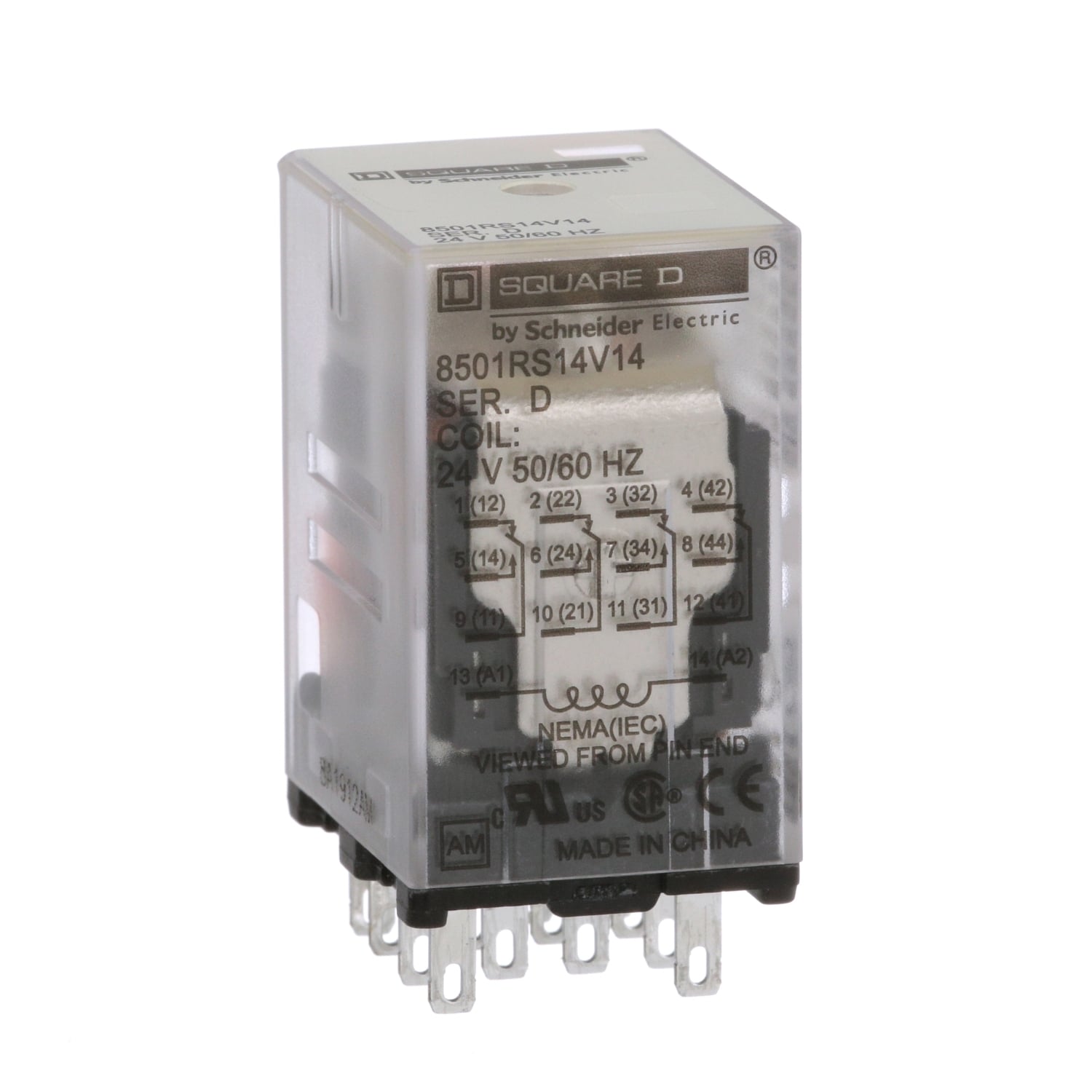 8501RS14V14 Type R Low Voltage Miniature Relay With Standard Cover, 5 A, 4 Form C 4PDT Contact, 24 V AC V Coil