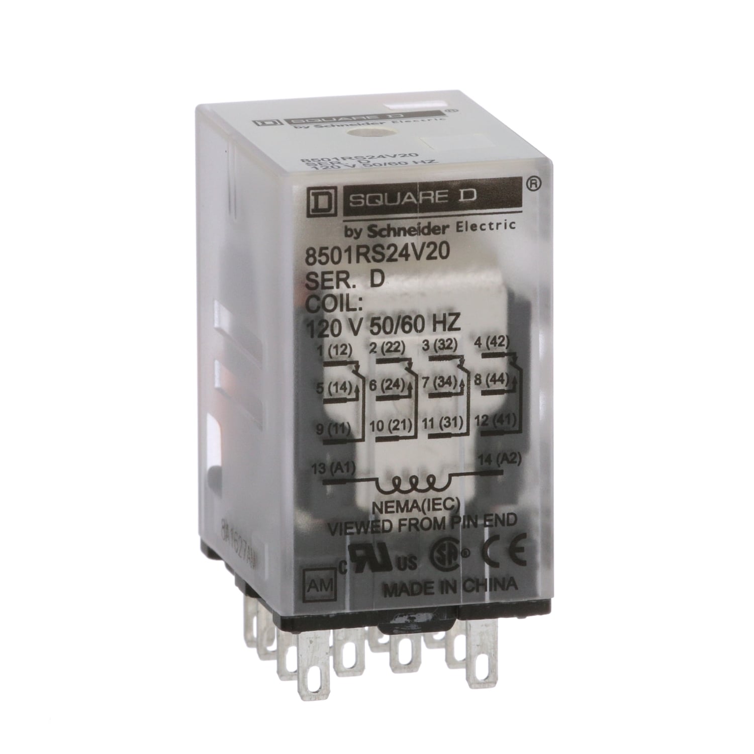 8501RS24V20 Type R Low Voltage Miniature Relay With Standard Cover, 1 A, 4 Form C 4PDT Contact, 120 V AC V Coil