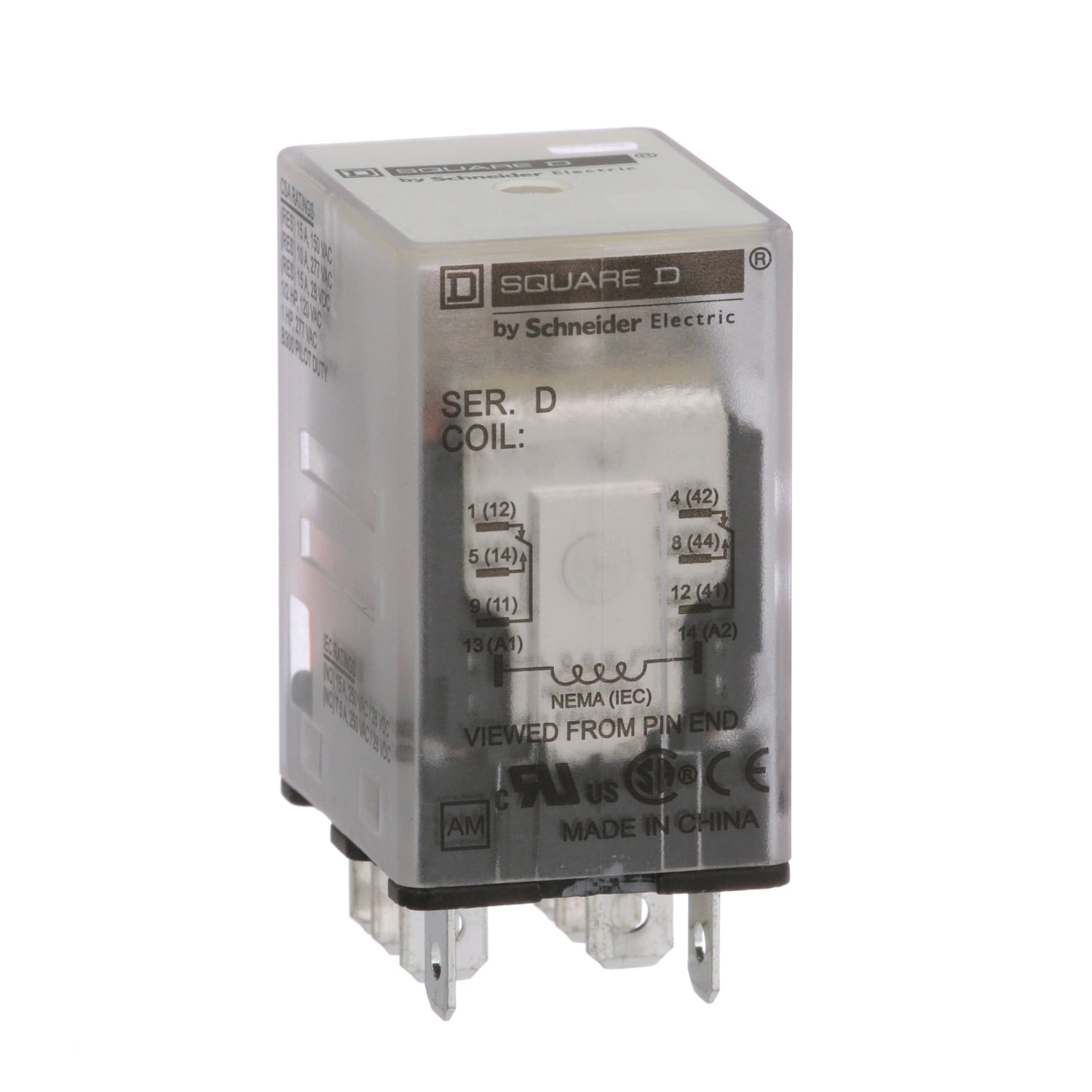 8501RS42V20 Type R Standard Miniature Plug-In Relay, 10 A, 8 Pin, 2 Form C DPDT Contact, 300 V AC, 30 V DC V Coil