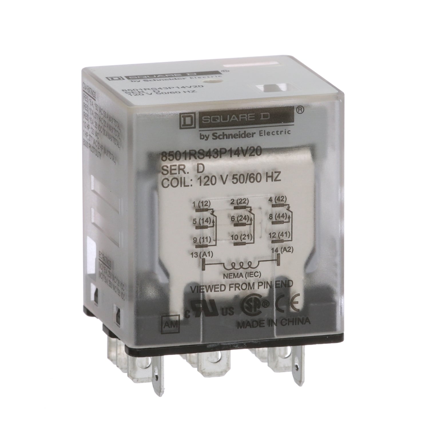 8501RS43P14V20 Type R Standard Miniature Relay, 12 A, 3NO-3NC 3 Form C 3PDT Contact, 300 V AC/30 V DC V Coil