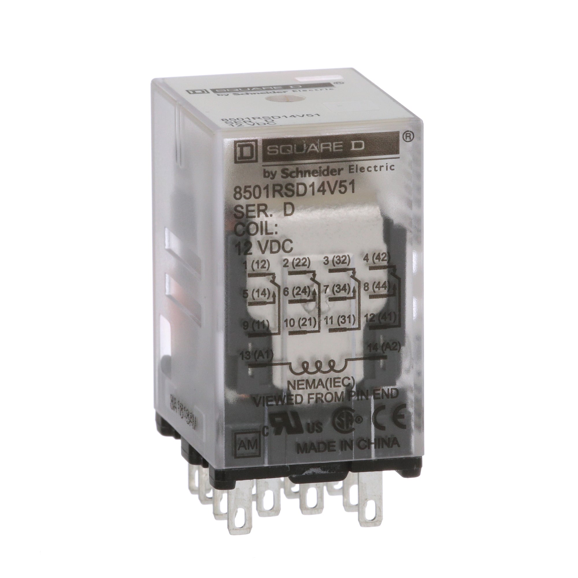 8501RSD14V51 Type R Low Voltage Miniature Plug-In Relay, 5 A, 4CO 4 Form C 4PDT Contact, 300 V AC/30 V DC V Coil