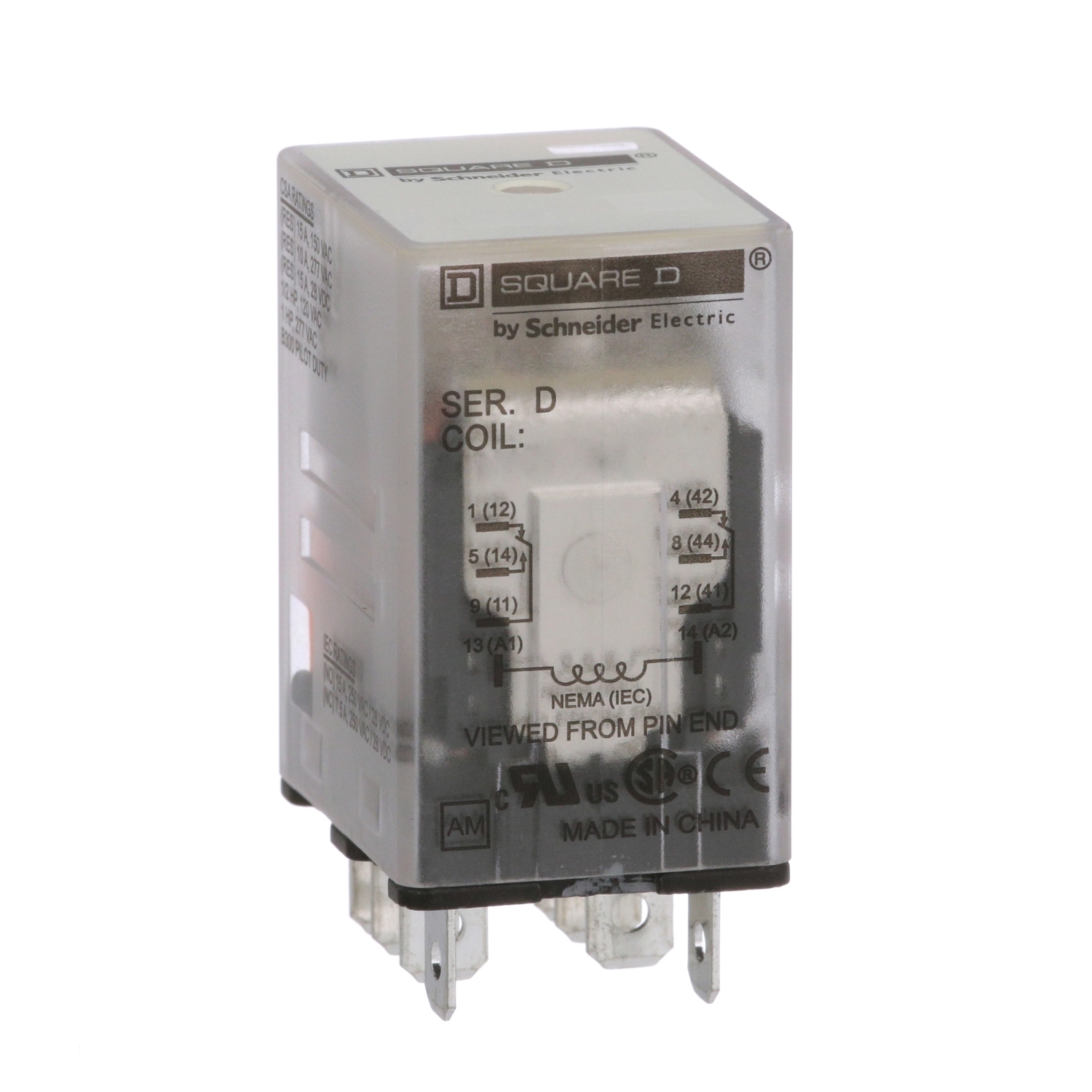 8501RSD42V53 Type R Standard Miniature Plug-In Relay, 10 A, 8 Pin, 2 Form C DPDT Contact, 300 V AC, 30 V DC V Coil