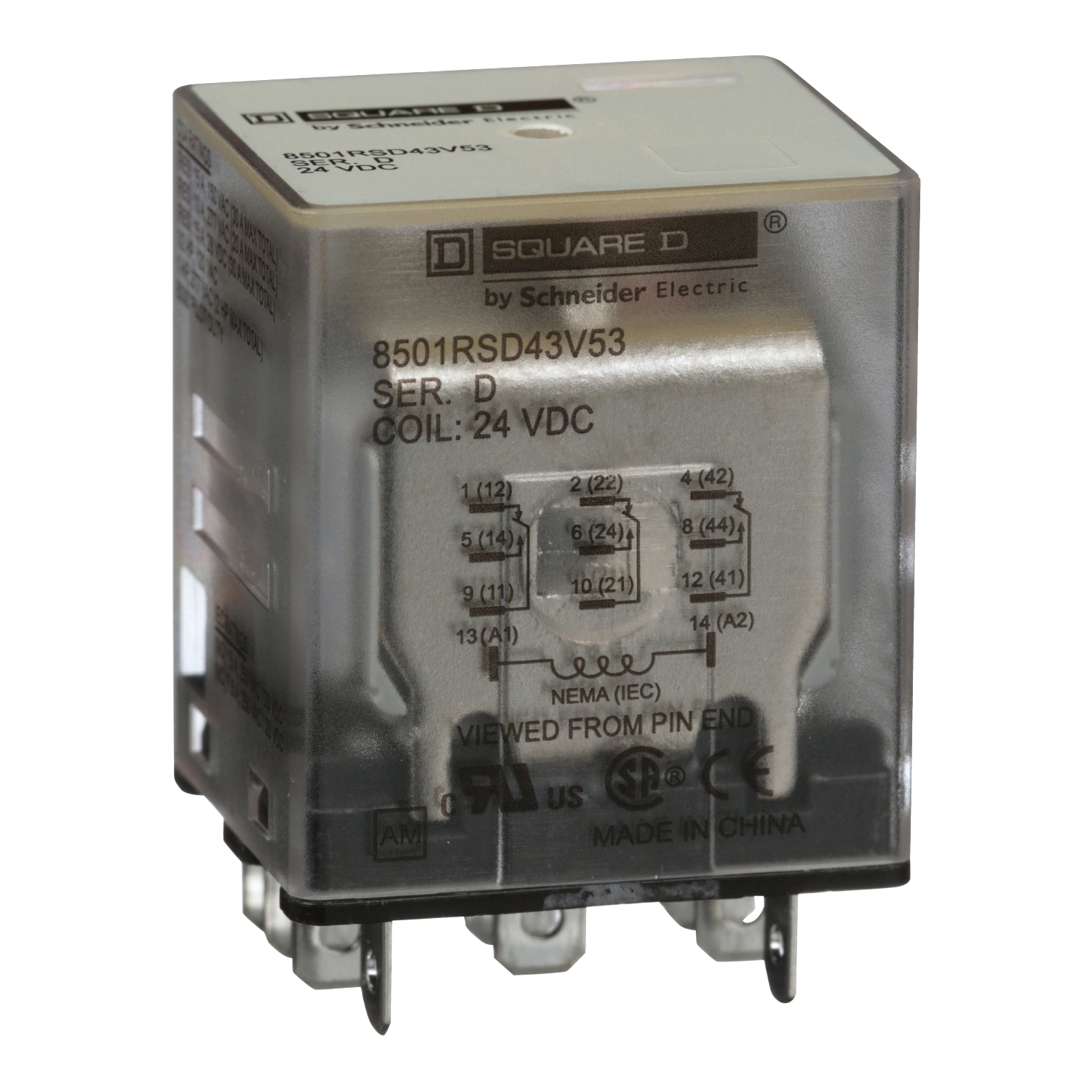 8501RSD43V53 Type R Standard Miniature Plug-In Relay, 12 A, 11 Pin, 3CO 3 Form C 3PDT Contact, 300 V AC/30 V DC V Coil