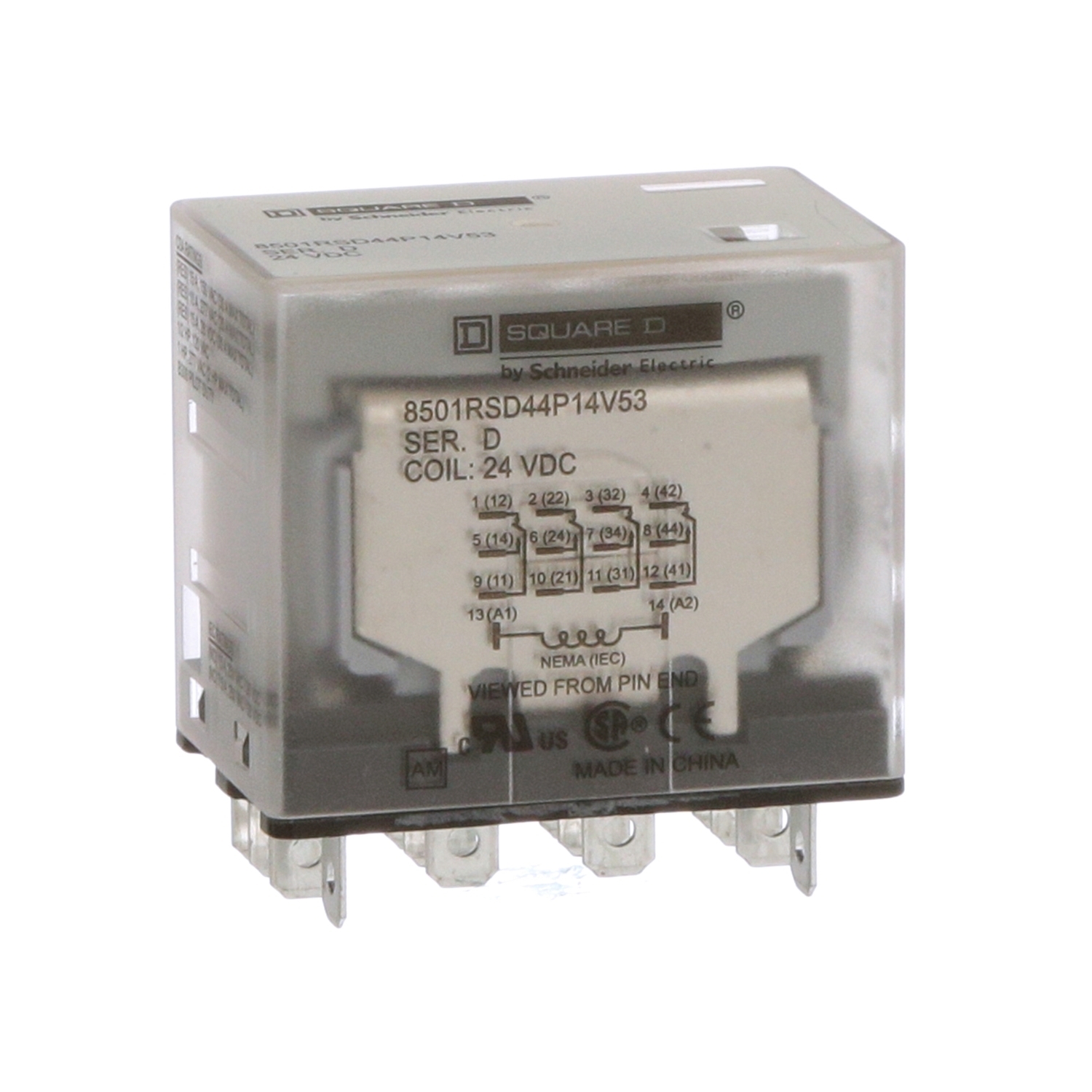 8501RSD44P14V53 Standard Miniature Plug-In Relay, 15 A, 4CO 4 Form C 4PDT Contact, 24 V DC V Coil