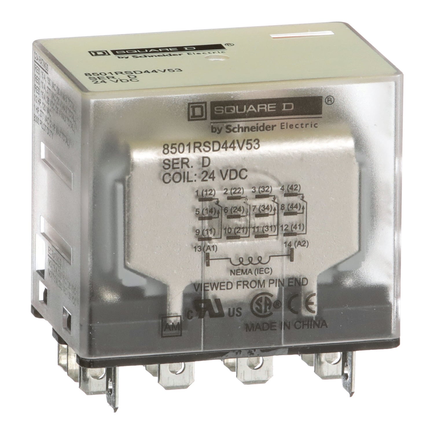 8501RSD44V53 Type R Standard Miniature Plug-In Relay, 12 A, 14 Pin, 4 Form C 4PDT Contact, 300 V AC, 30 V DC V Coil
