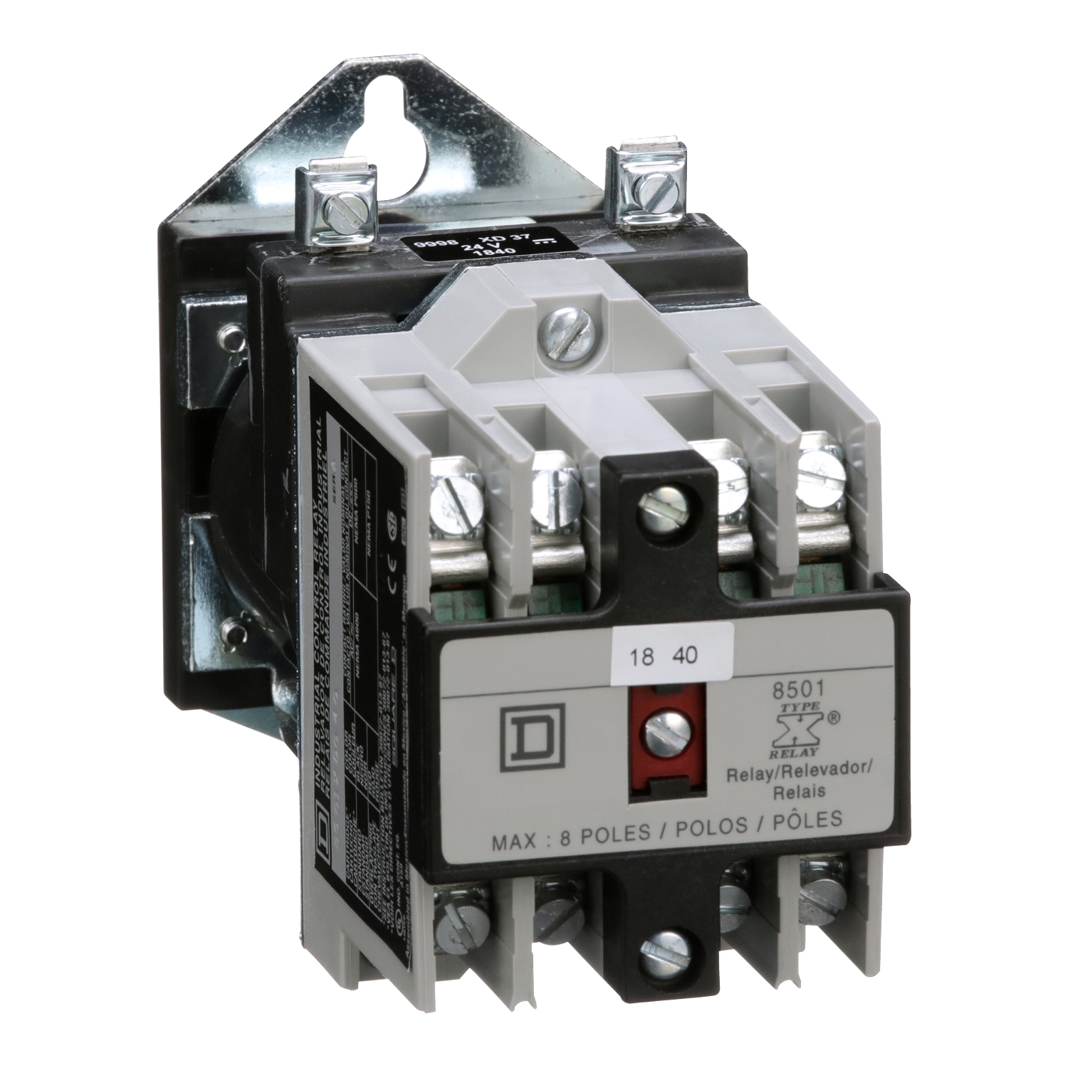 8501XDO40V53 Type X NEMA Control Relay, 10 A AC/5 A DC, 4NO 4 Form A Contact, 24 VDC V Coil