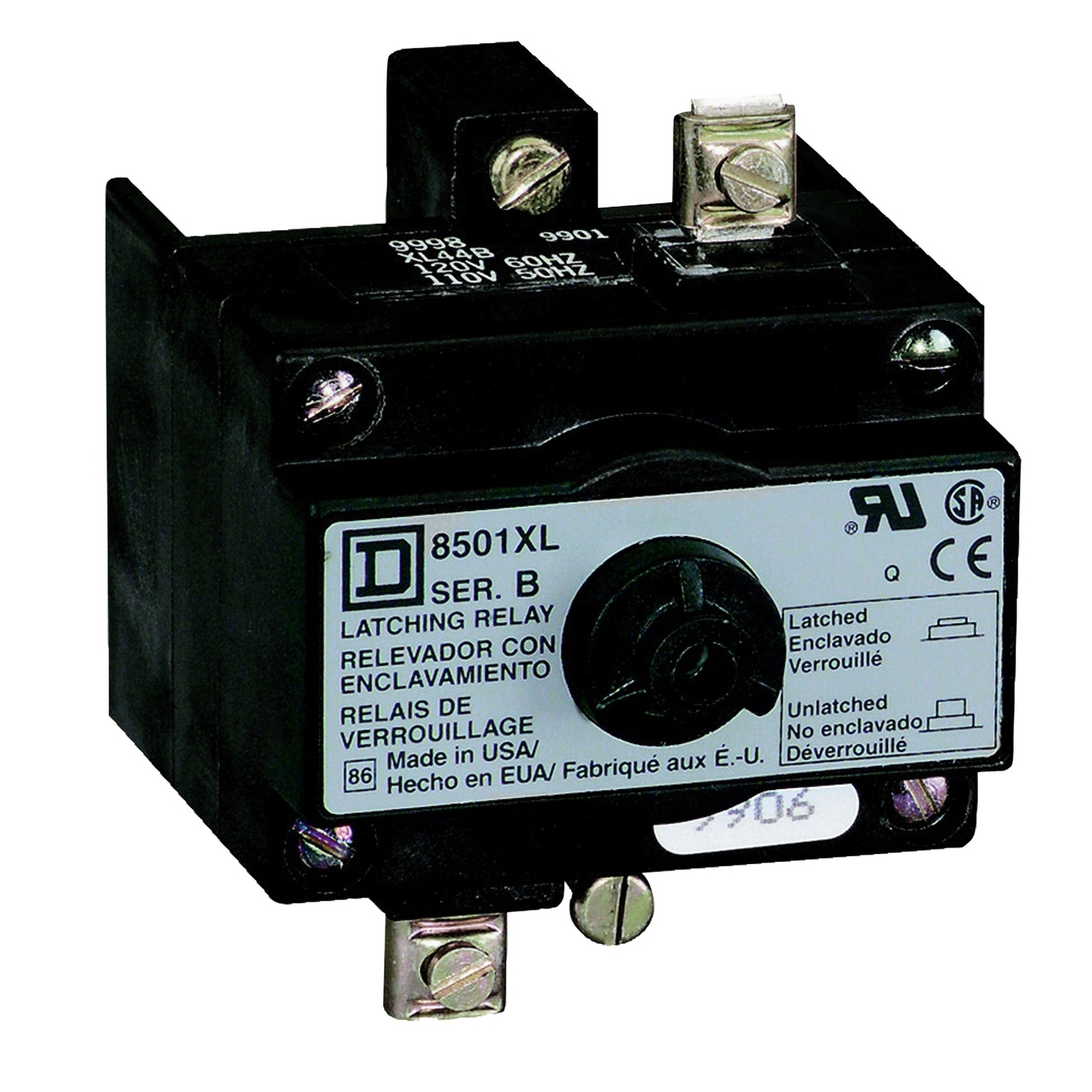 8501XLV02 Type X Mechanical Latch Attachment, 120/110 V AC at 60/50 Hz, Surface Mount, Screw Clamp Terminal, For Use With Class 8501 NEMA Type Relay
