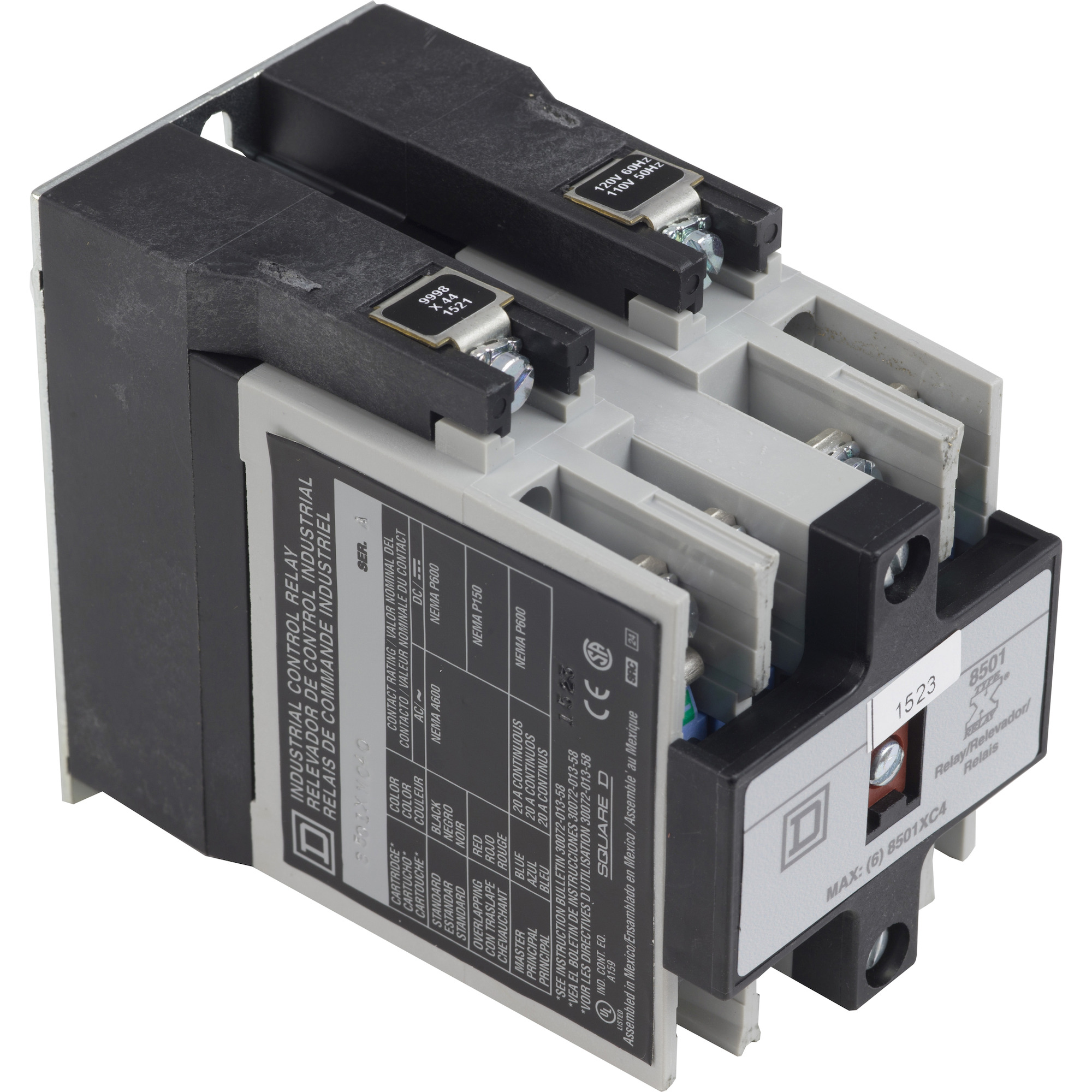 NEMA Control Relay, Type X, master, 10A resistive at 600 VAC, 2 normally open contacts, 110/120 VAC 50/60 Hz coil